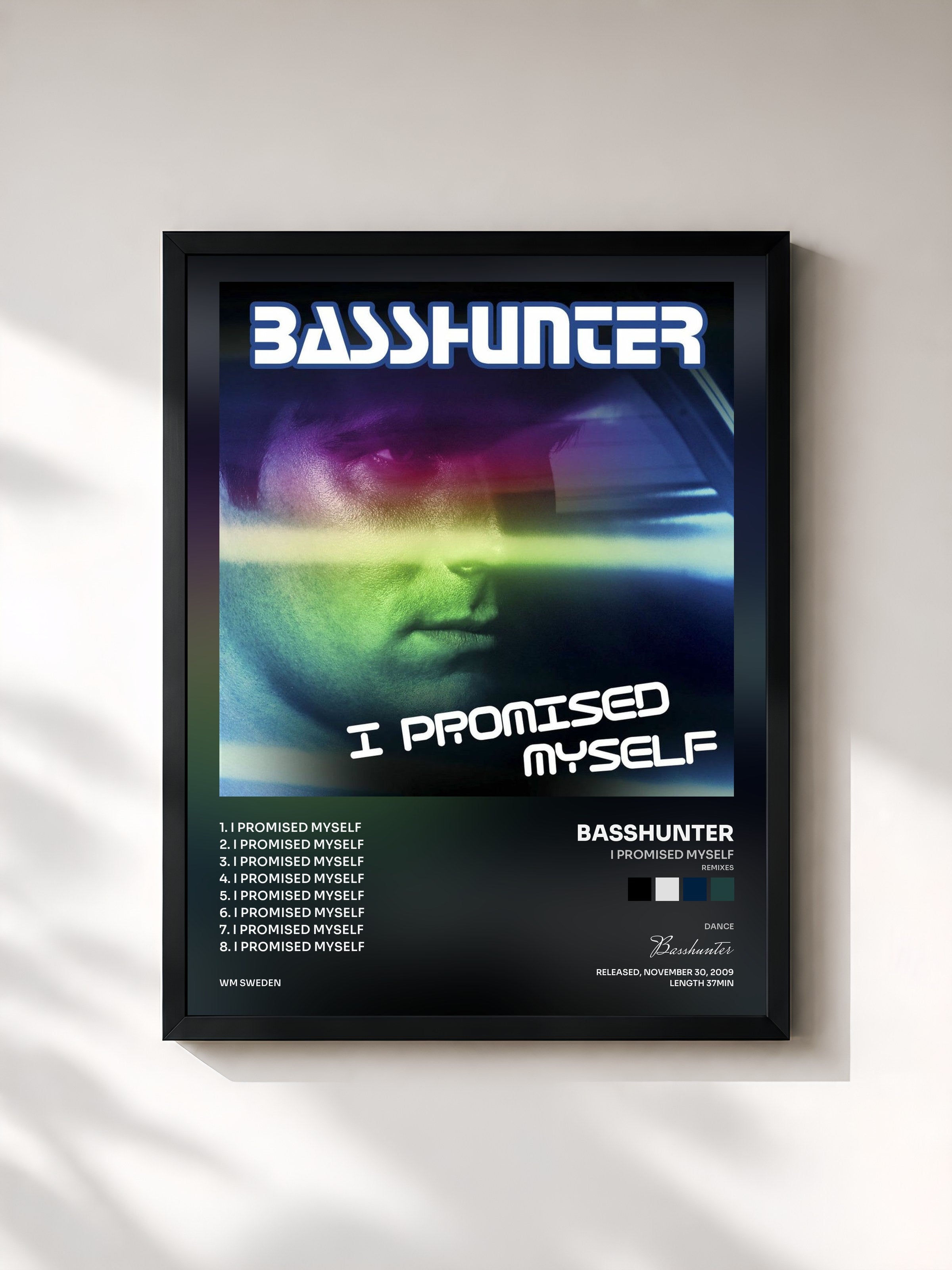 #noir Tableau de l'album I Promised Myself (Remixes) de Basshunter, cadre noir, imprimé et encadré en France