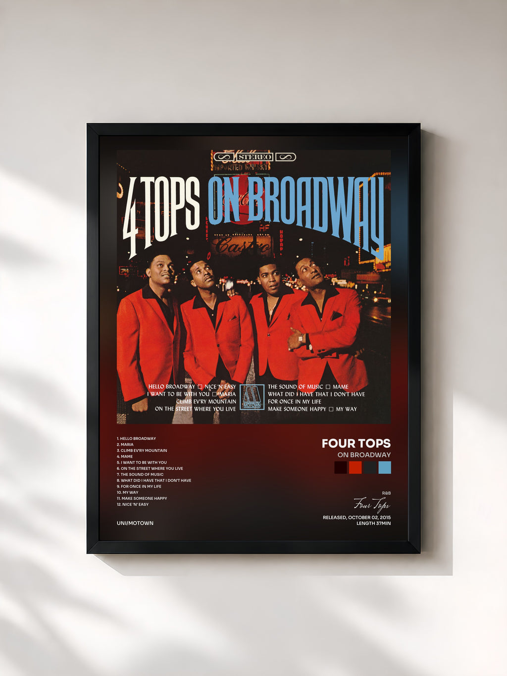 #noir Tableau de l'album On Broadway de Four Tops, cadre noir, imprimé et encadré en France