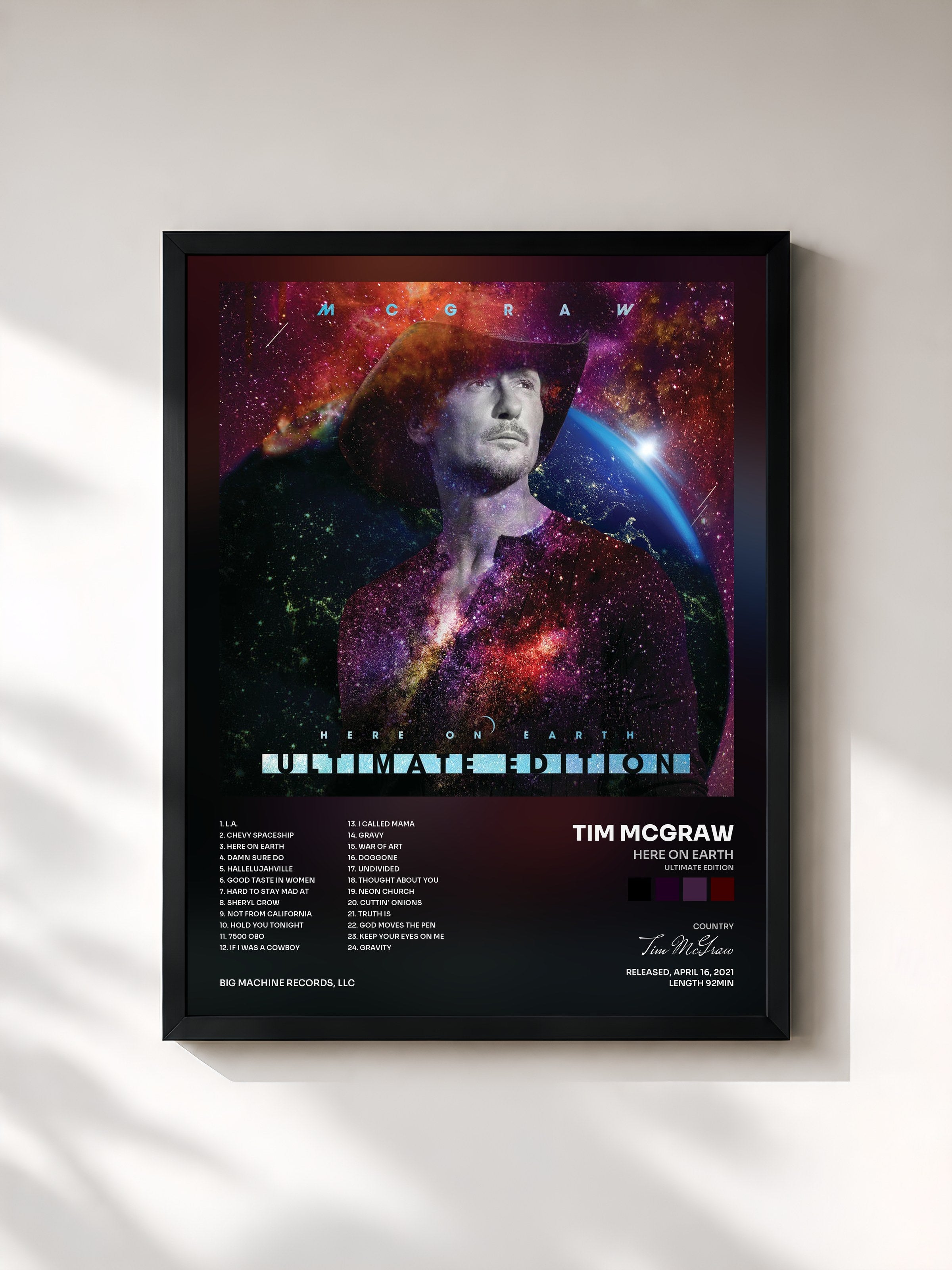 #noir Tableau de l'album Here On Earth (Ultimate Edition) de Tim McGraw, cadre noir, imprimé et encadré en France