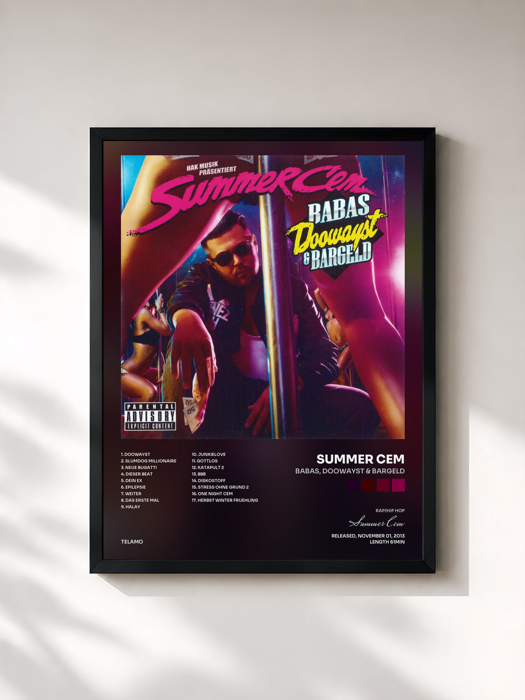 #noir Tableau de l'album Babas, Doowayst & Bargeld de Summer Cem, cadre noir, imprimé et encadré en France