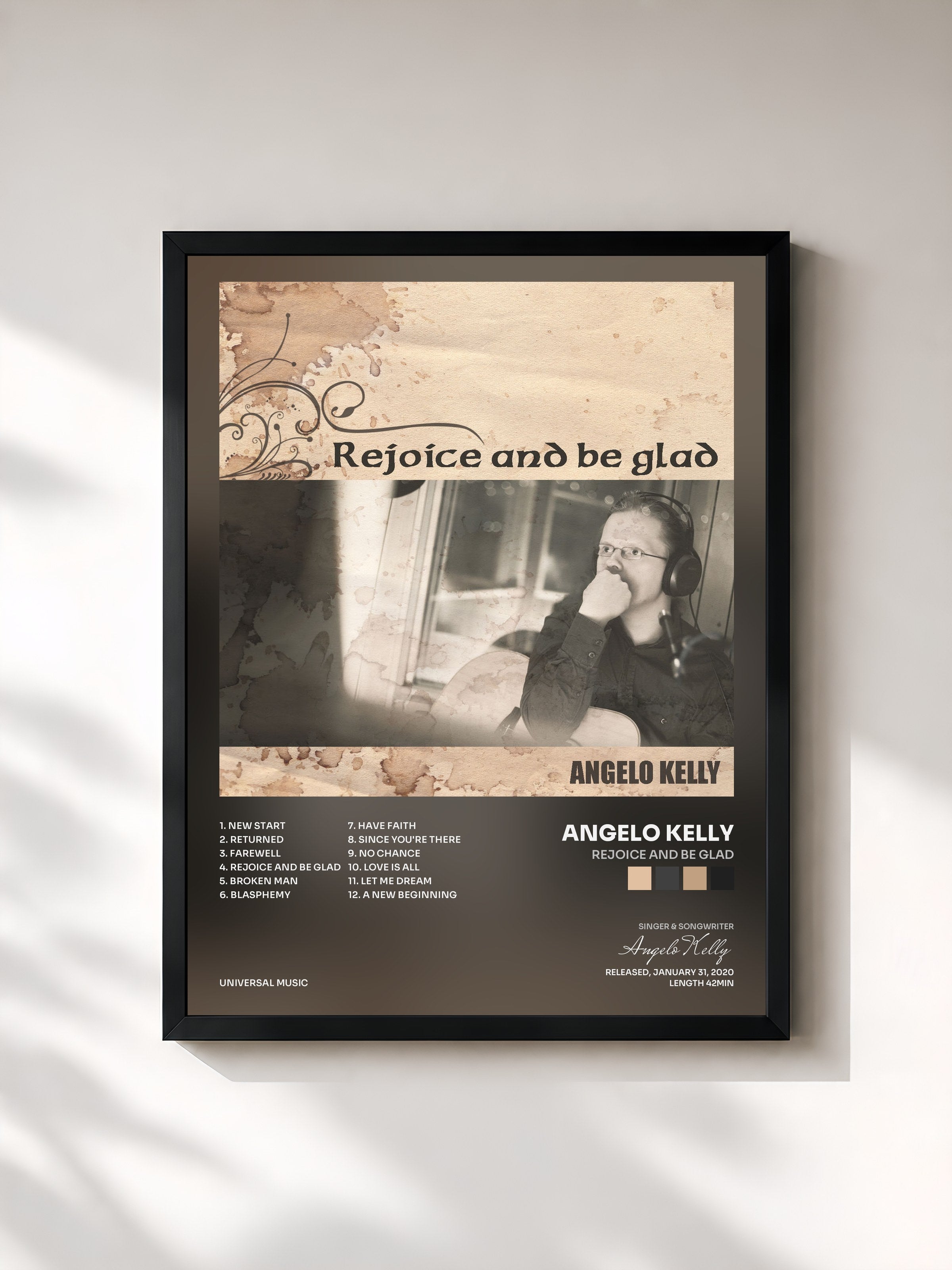 #noir Tableau de l'album Rejoice And Be Glad de Angelo Kelly, cadre noir, imprimé et encadré en France