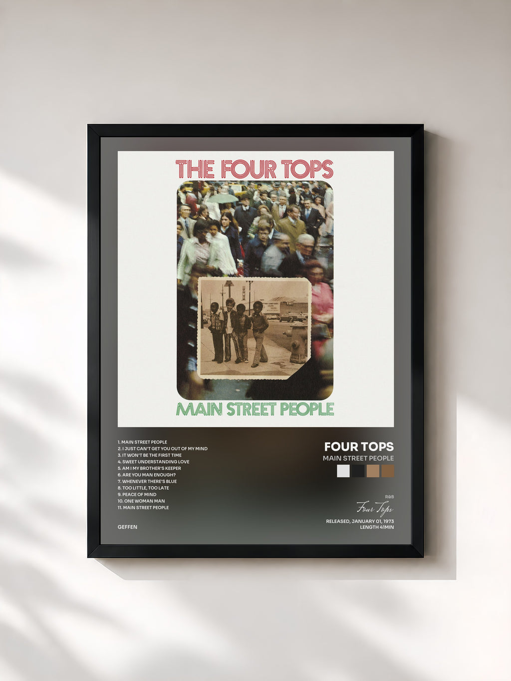 #noir Tableau de l'album Main Street People de Four Tops, cadre noir, imprimé et encadré en France