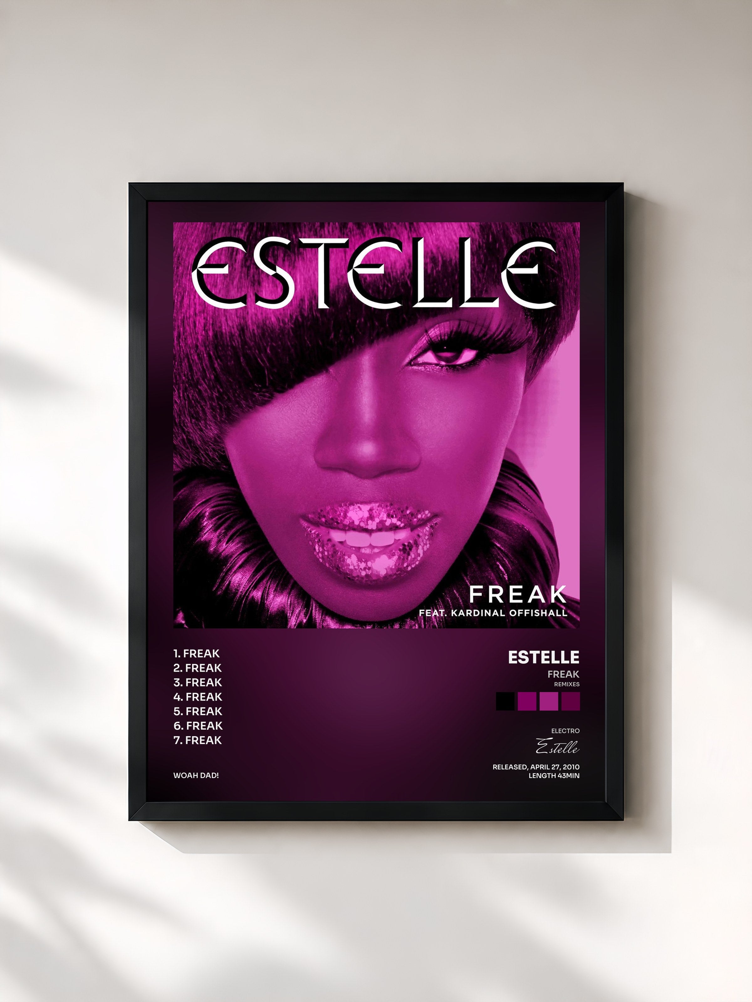 #noir Tableau de l'album Freak (Remixes) de Estelle, cadre noir, imprimé et encadré en France