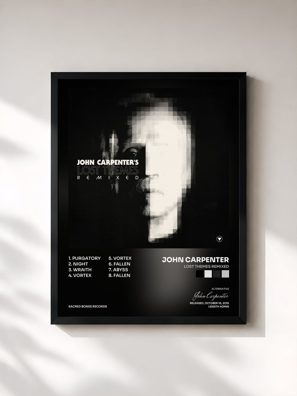 #noir Tableau de l'album Lost Themes Remixed de John Carpenter, cadre noir, imprimé et encadré en France