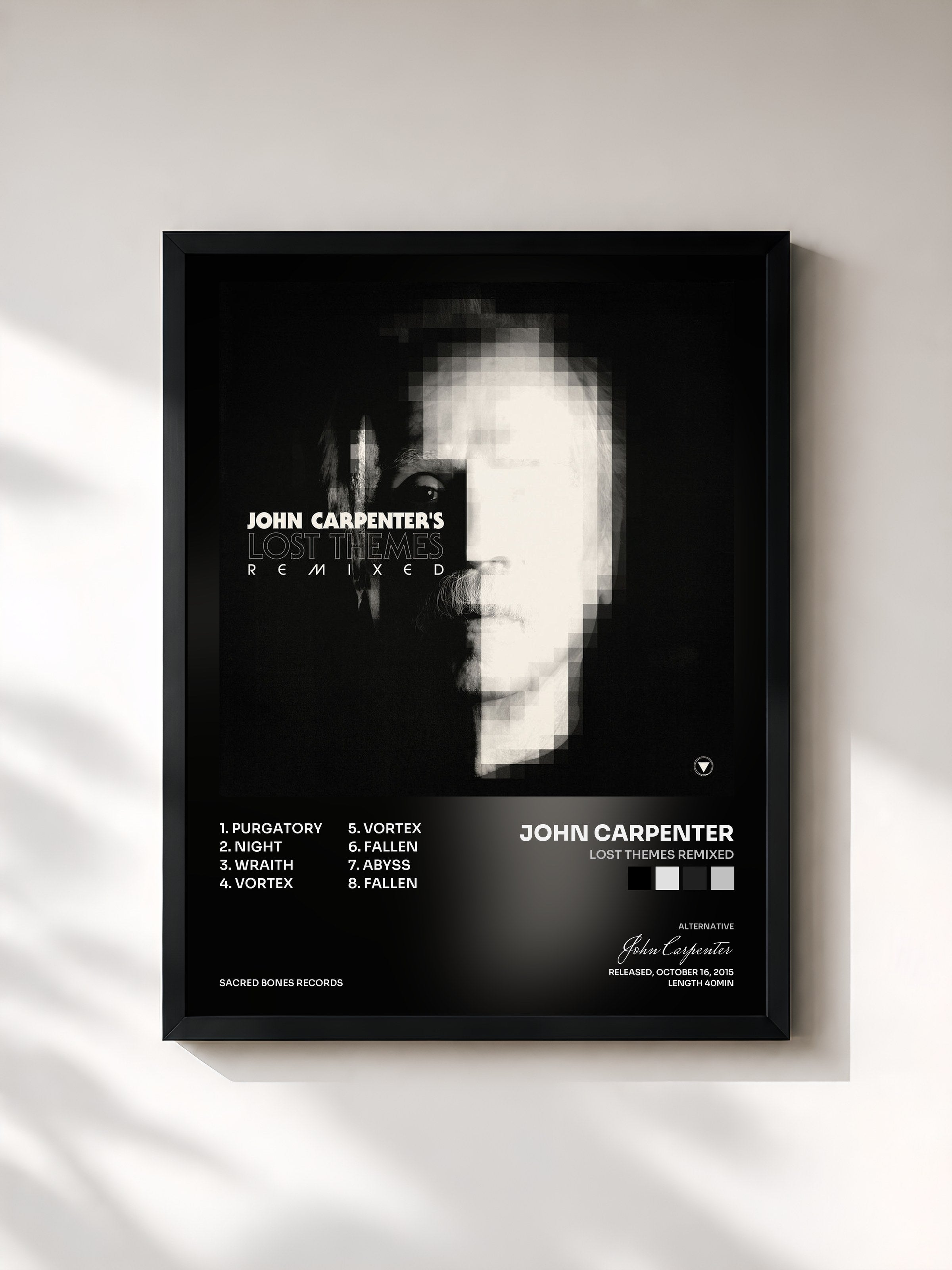 #noir Tableau de l'album Lost Themes Remixed de John Carpenter, cadre noir, imprimé et encadré en France