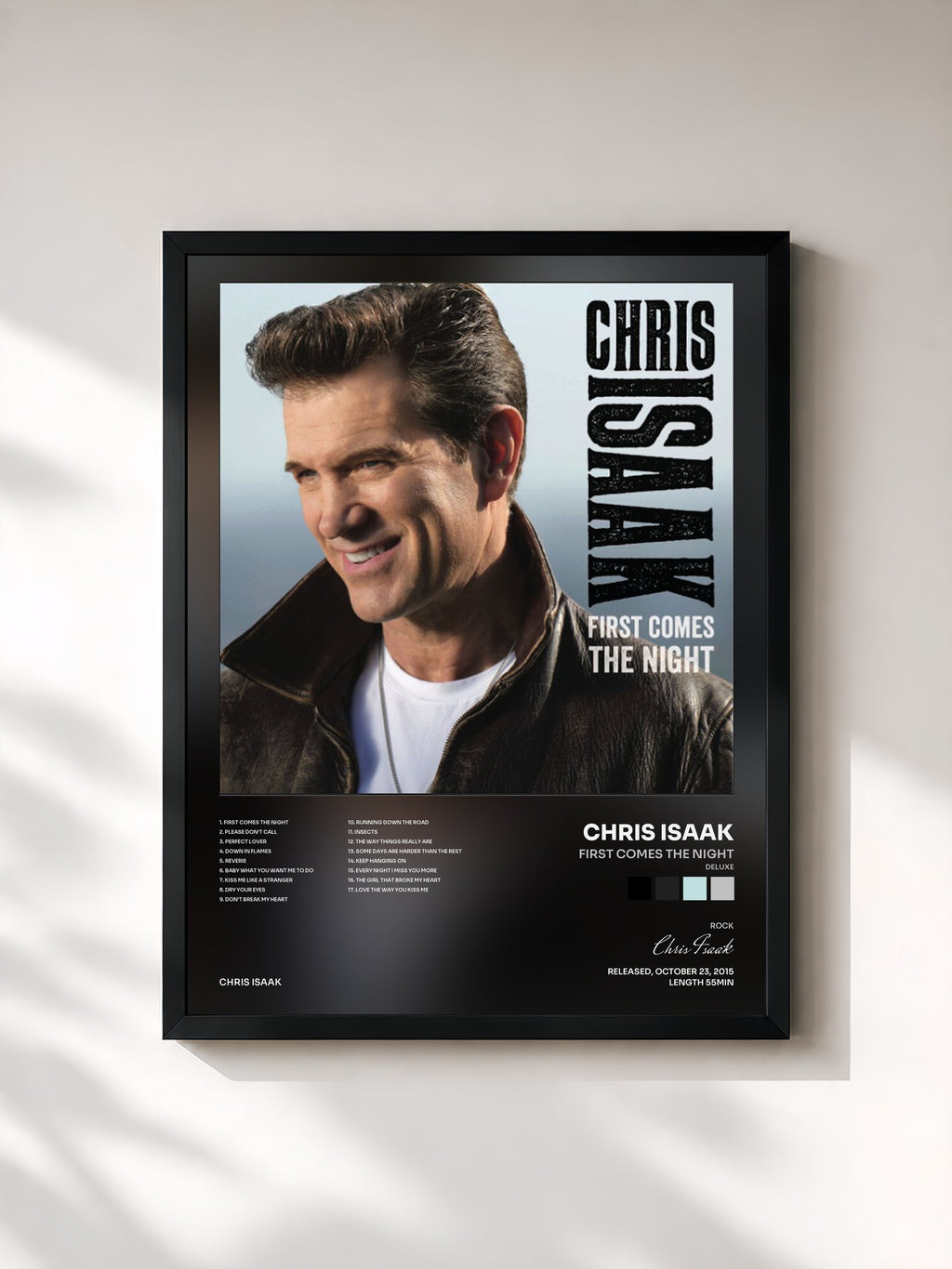 #noir Tableau de l'album First Comes The Night (Deluxe) de Chris Isaak, cadre noir, imprimé et encadré en France