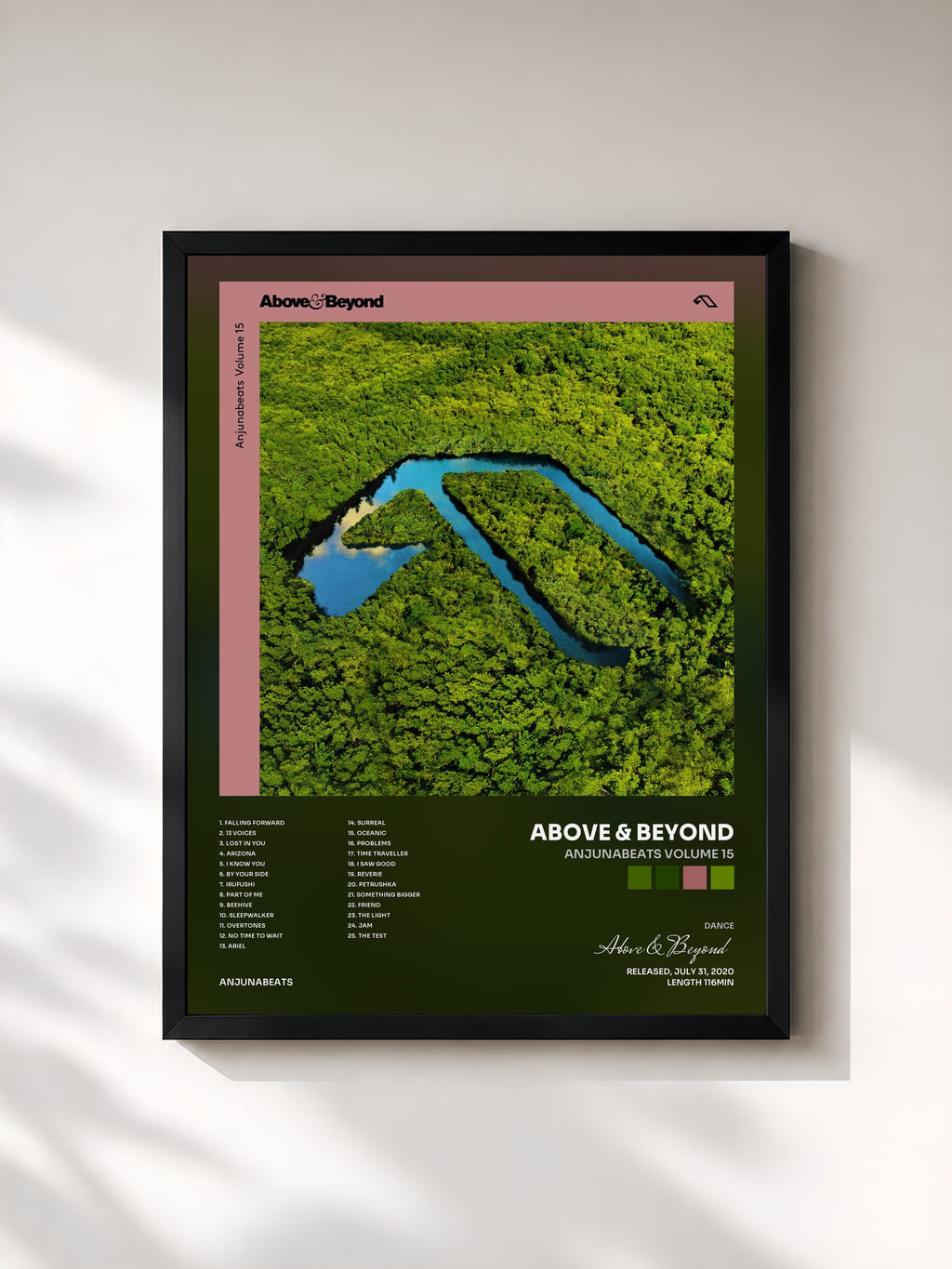 #noir Tableau de l'album Anjunabeats Volume 15 de Above & Beyond, cadre noir, imprimé et encadré en France