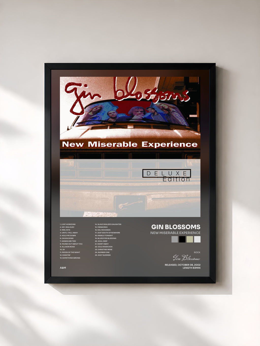 #noir Tableau de l'album New Miserable Experience de Gin Blossoms, cadre noir, imprimé et encadré en France
