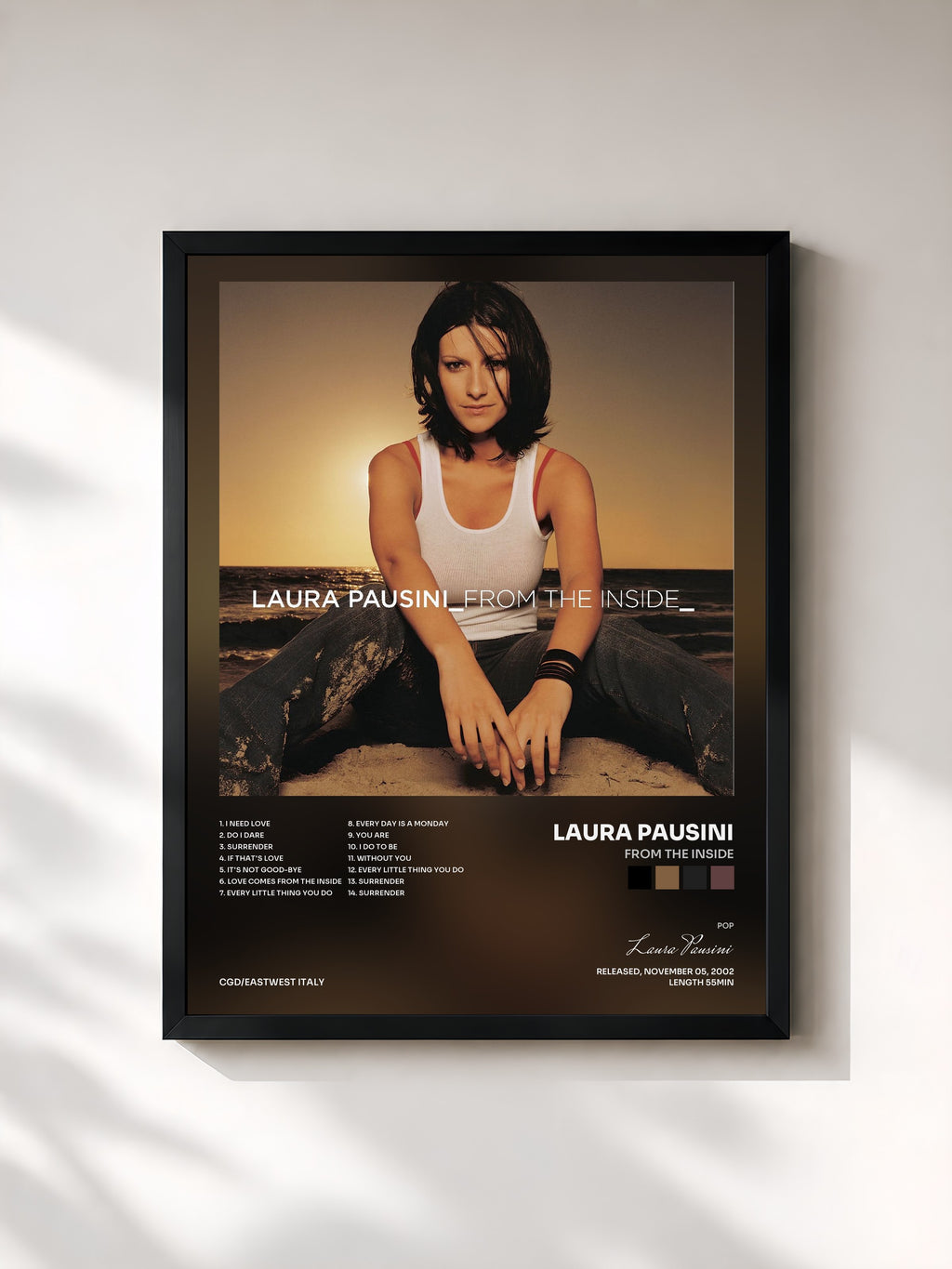 #noir Tableau de l'album From the Inside de Laura Pausini, cadre noir, imprimé et encadré en France