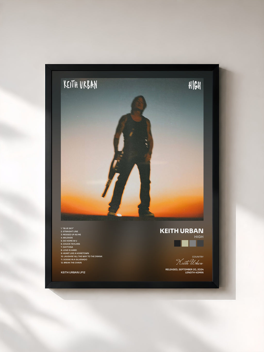 #noir Tableau de l'album HIGH de Keith Urban, cadre noir, imprimé et encadré en France