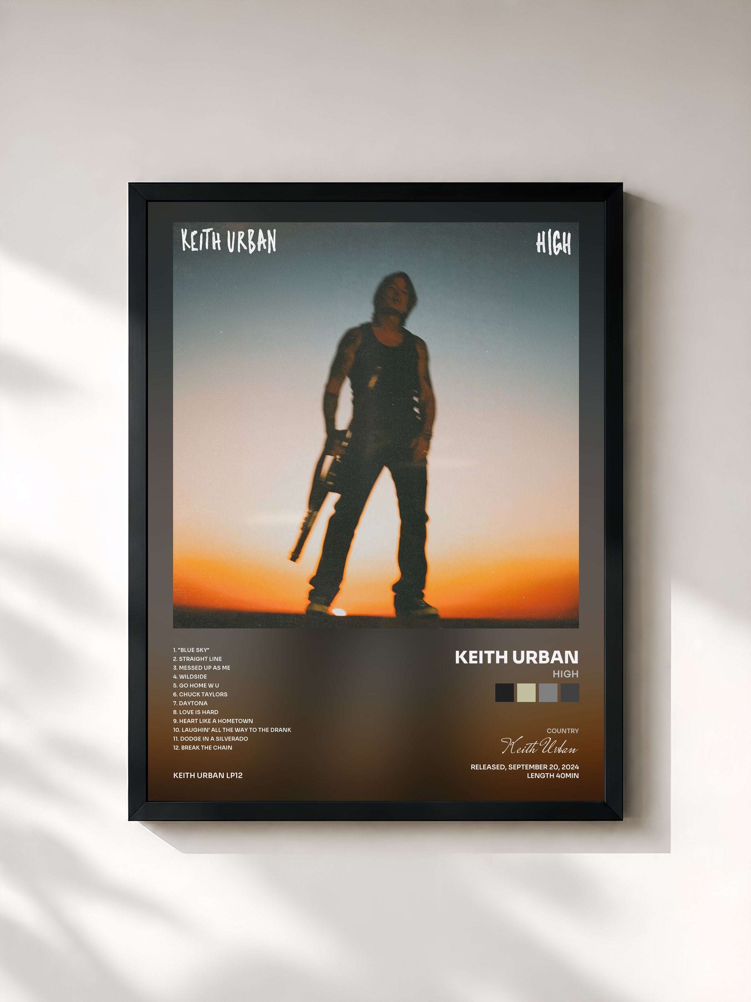 #noir Tableau de l'album HIGH de Keith Urban, cadre noir, imprimé et encadré en France