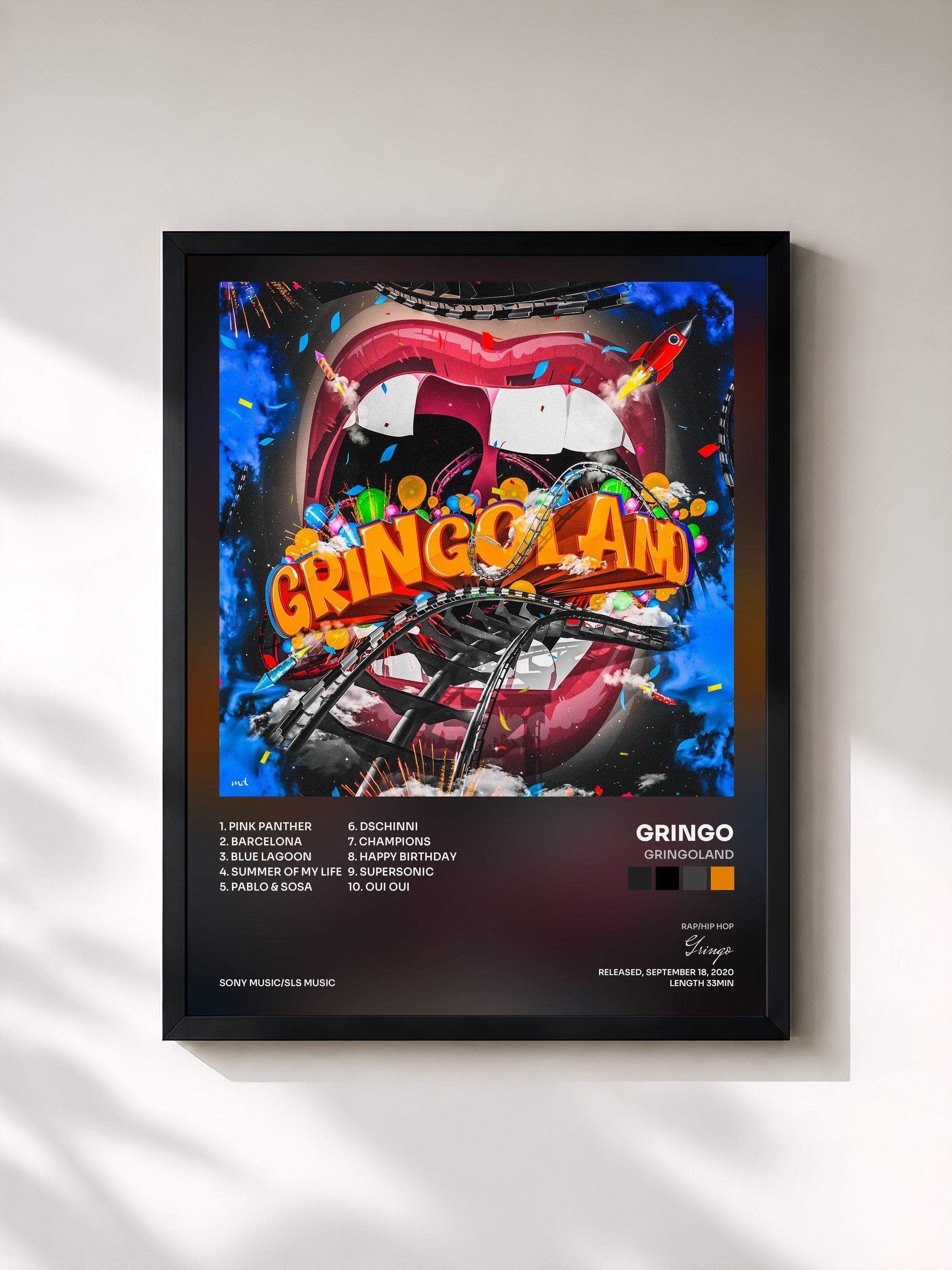 #noir Tableau de l'album GRiNGOLAND de Gringo, cadre noir, imprimé et encadré en France
