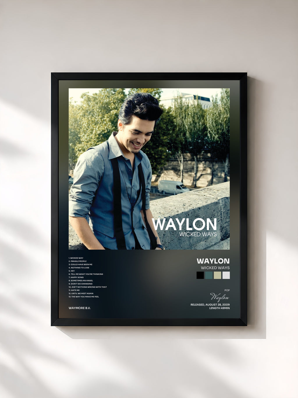 #noir Tableau de l'album Wicked Ways de Waylon, cadre noir, imprimé et encadré en France