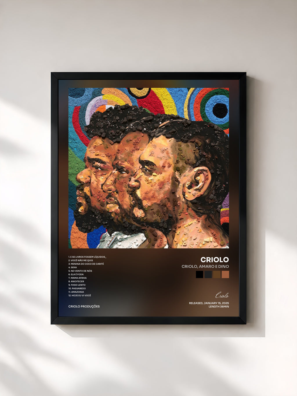 #noir Tableau de l'album CRIOLO, AMARO E DINO de Criolo, cadre noir, imprimé et encadré en France