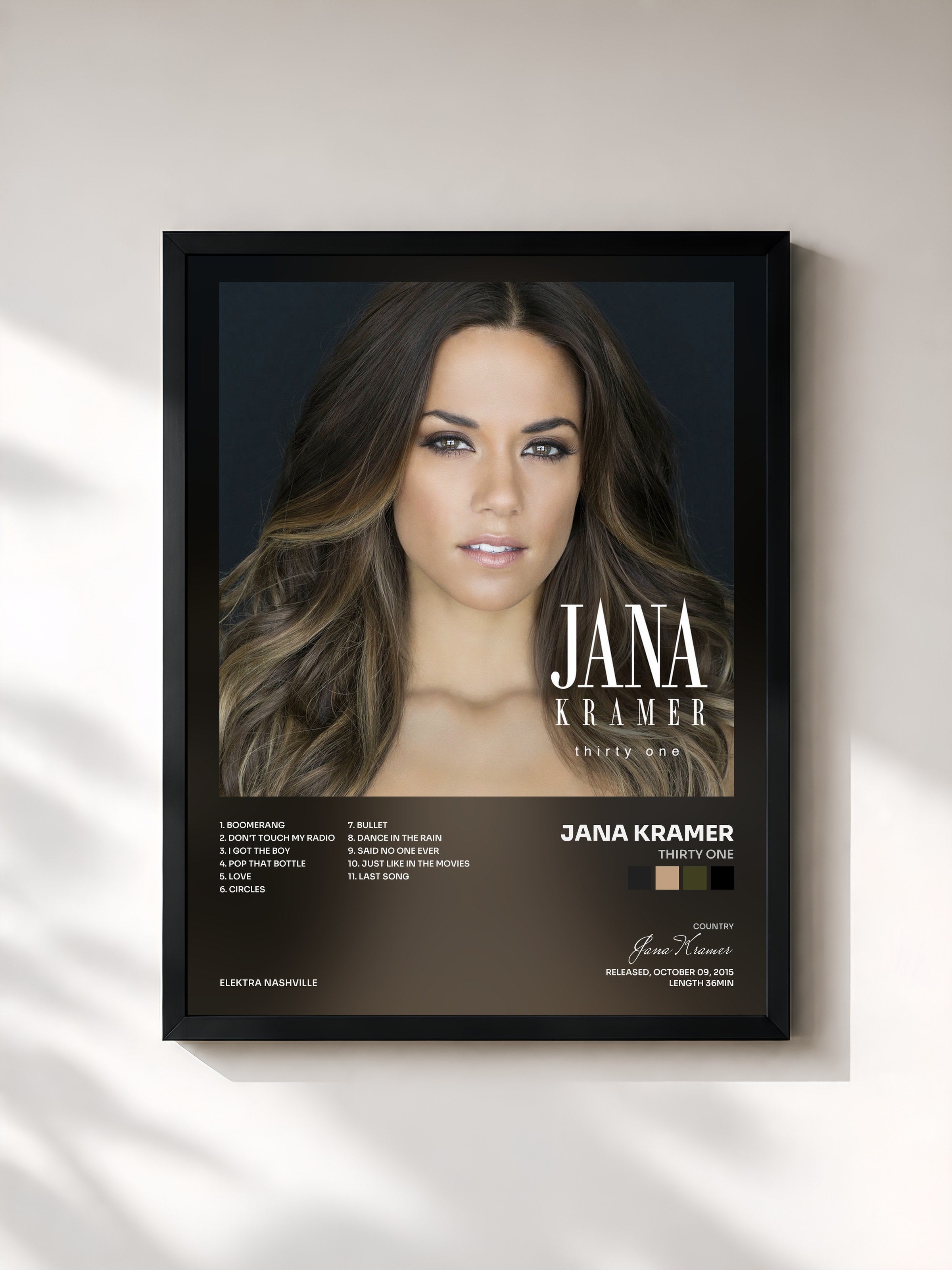 #noir Tableau de l'album thirty one de Jana Kramer, cadre noir, imprimé et encadré en France
