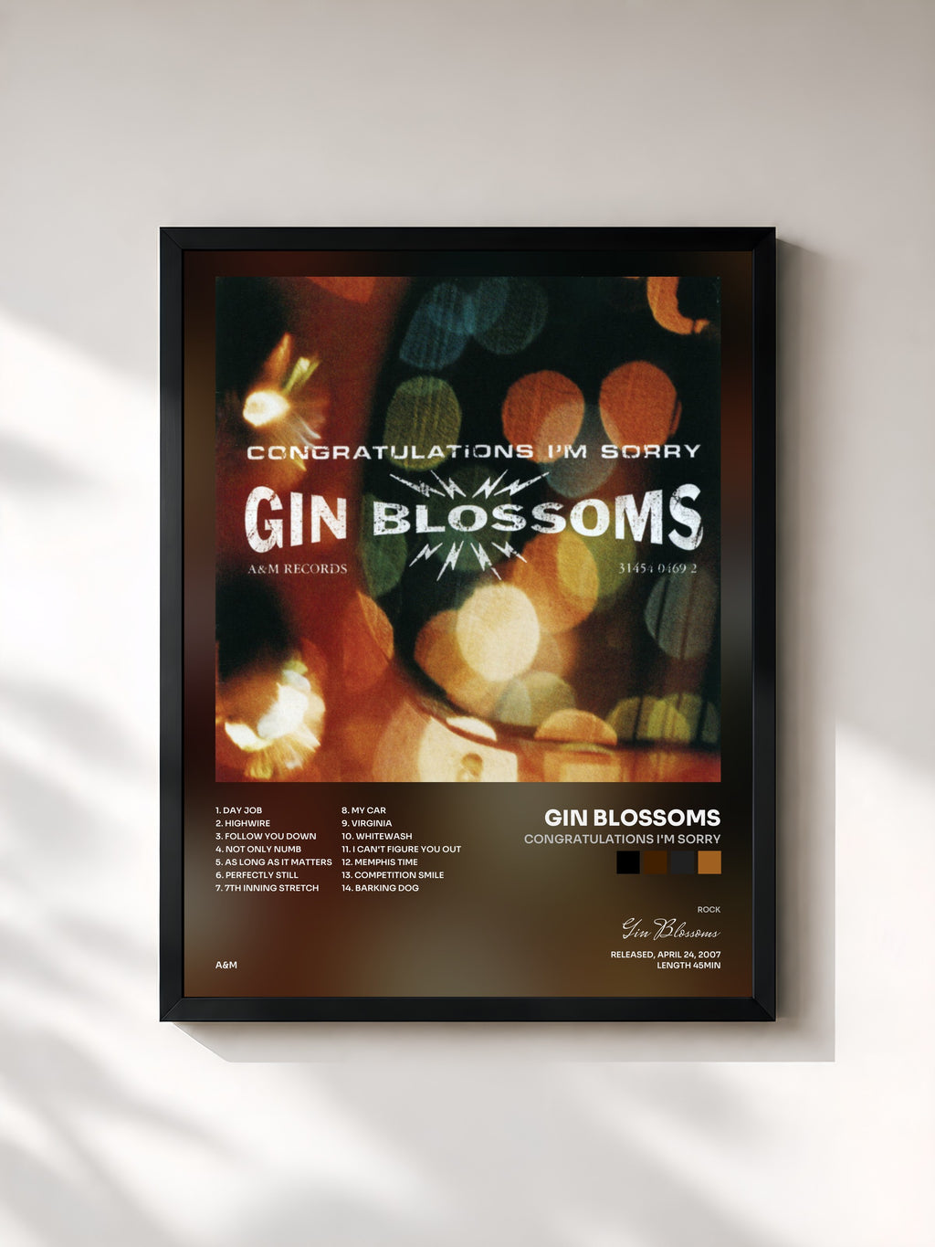 #noir Tableau de l'album Congratulations I'm Sorry de Gin Blossoms, cadre noir, imprimé et encadré en France