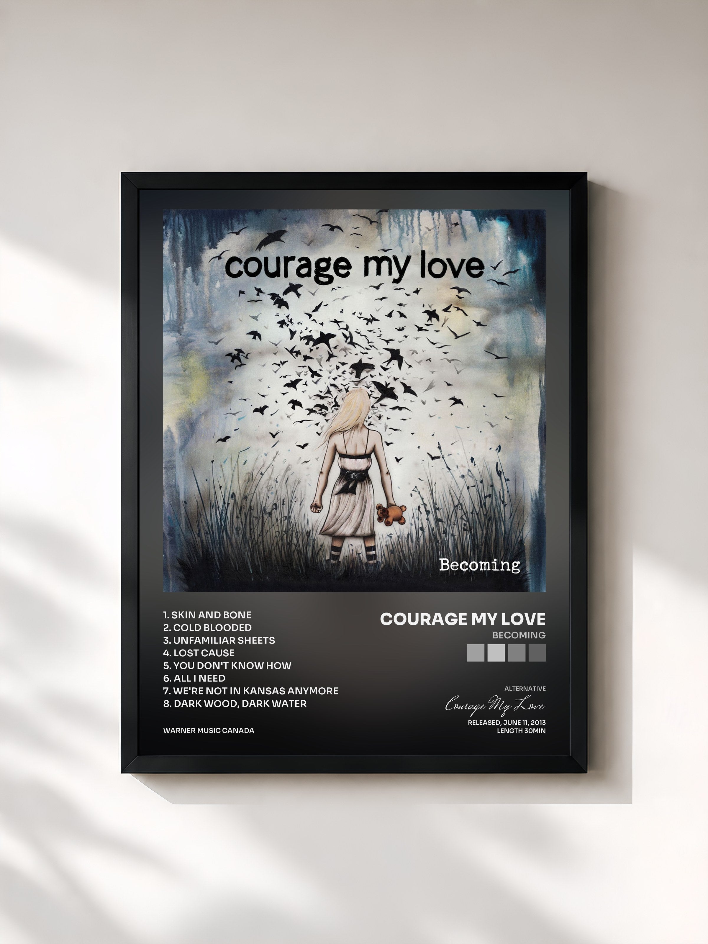 #noir Tableau de l'album Becoming de Courage My Love, cadre noir, imprimé et encadré en France