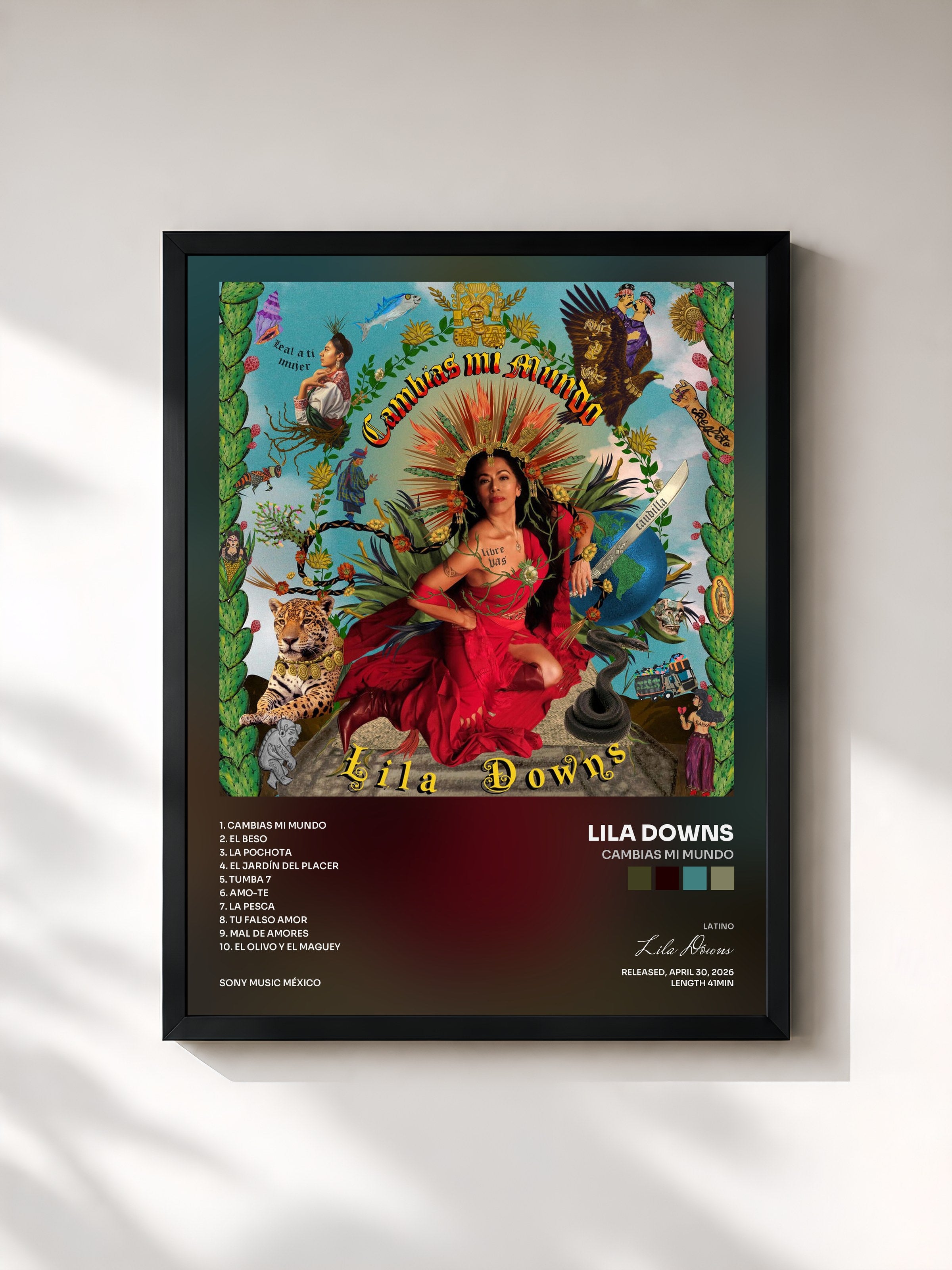 #noir Tableau de l'album Cambias Mi Mundo de Lila Downs, cadre noir, imprimé et encadré en France