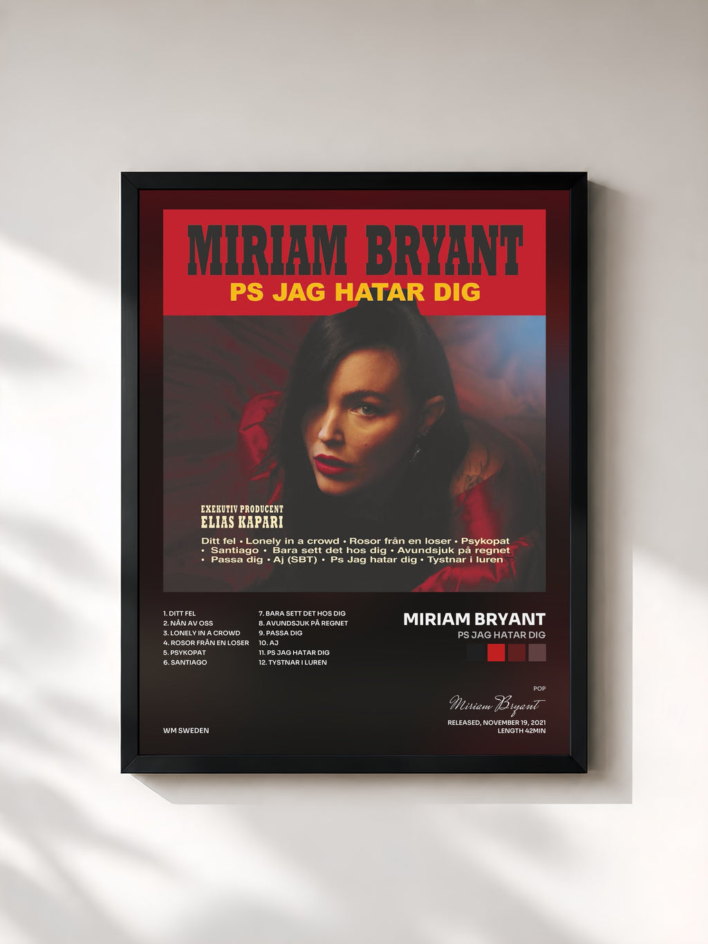 #noir Tableau de l'album PS jag hatar dig de Miriam Bryant, cadre noir, imprimé et encadré en France