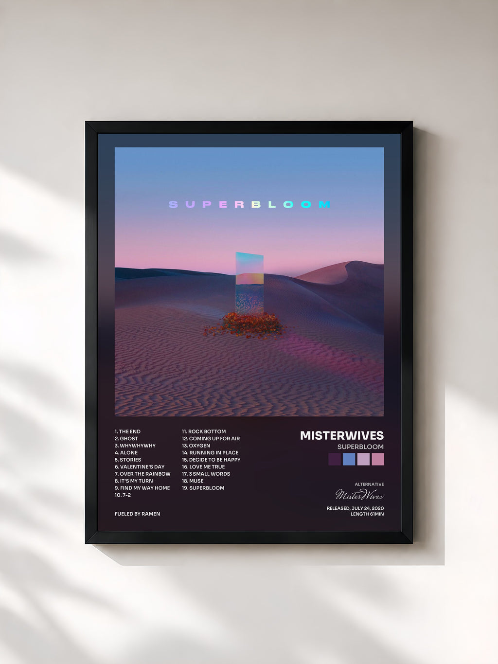 #noir Tableau de l'album SUPERBLOOM de MisterWives, cadre noir, imprimé et encadré en France