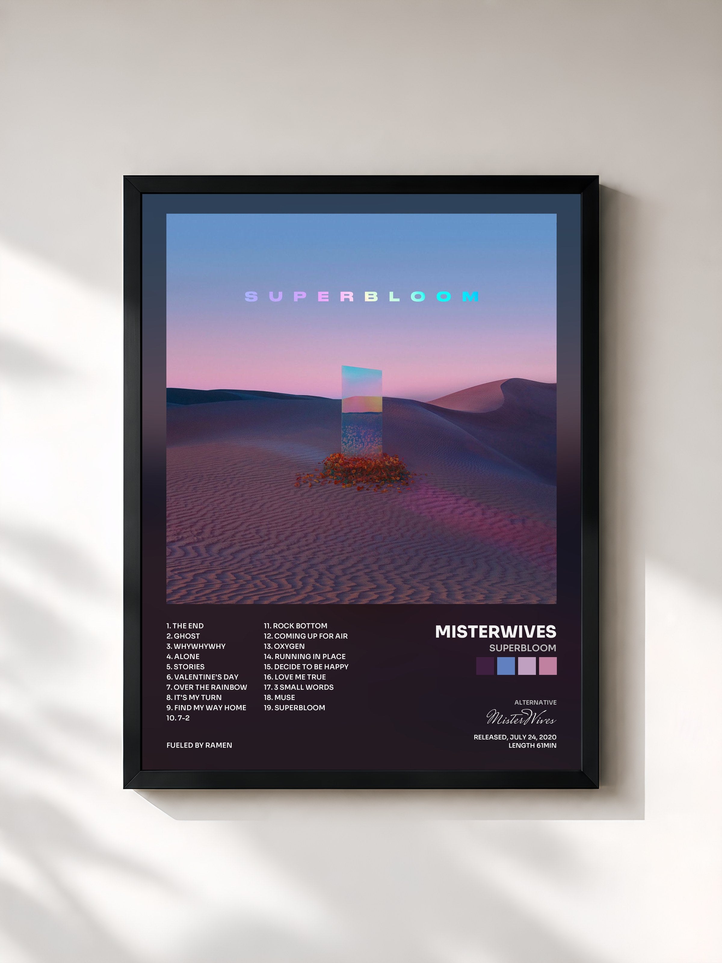 #noir Tableau de l'album SUPERBLOOM de MisterWives, cadre noir, imprimé et encadré en France