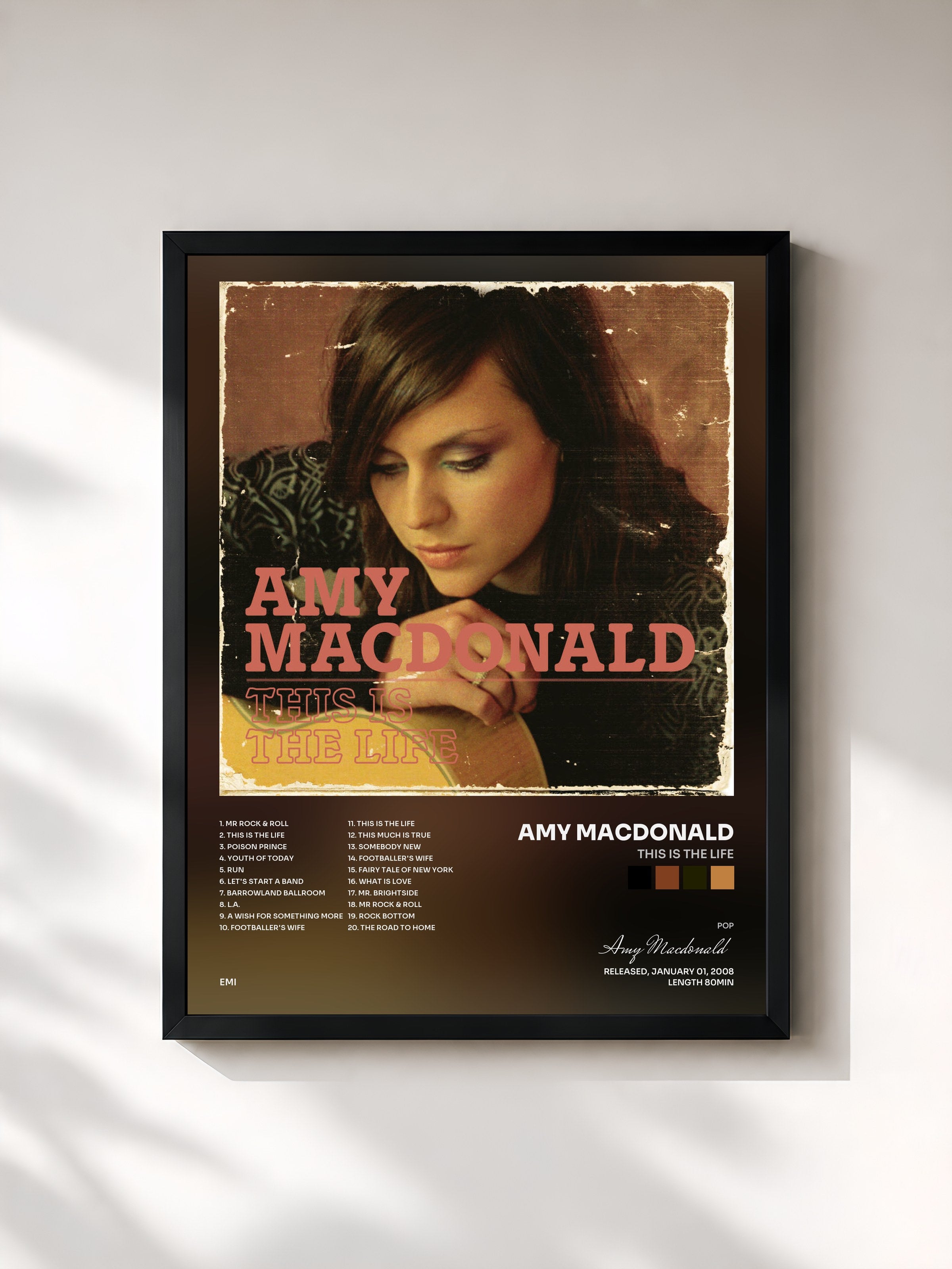 #noir Tableau de l'album This is The Life de Amy Macdonald, cadre noir, imprimé et encadré en France