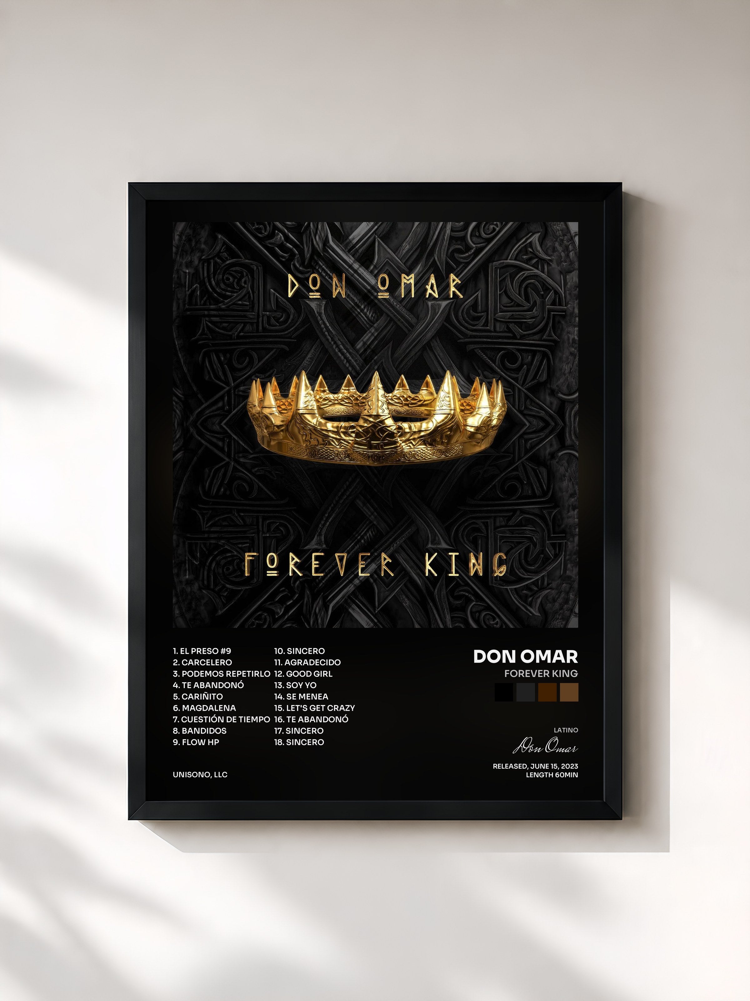 #noir Tableau de l'album FOREVER KING de Don Omar, cadre noir, imprimé et encadré en France
