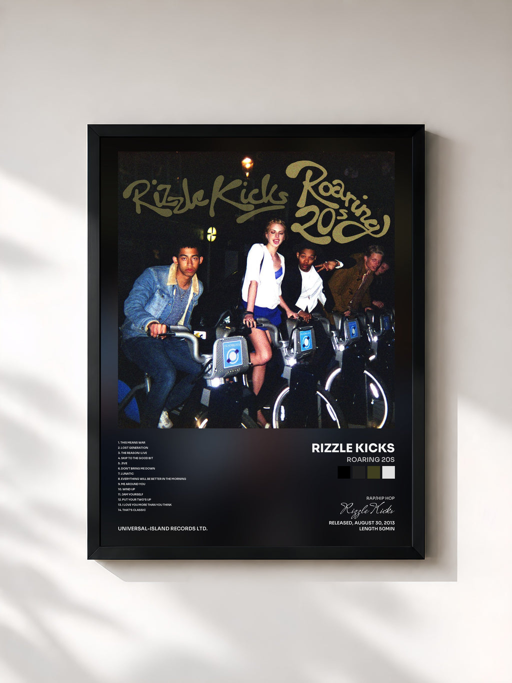 #noir Tableau de l'album Roaring 20s de Rizzle Kicks, cadre noir, imprimé et encadré en France