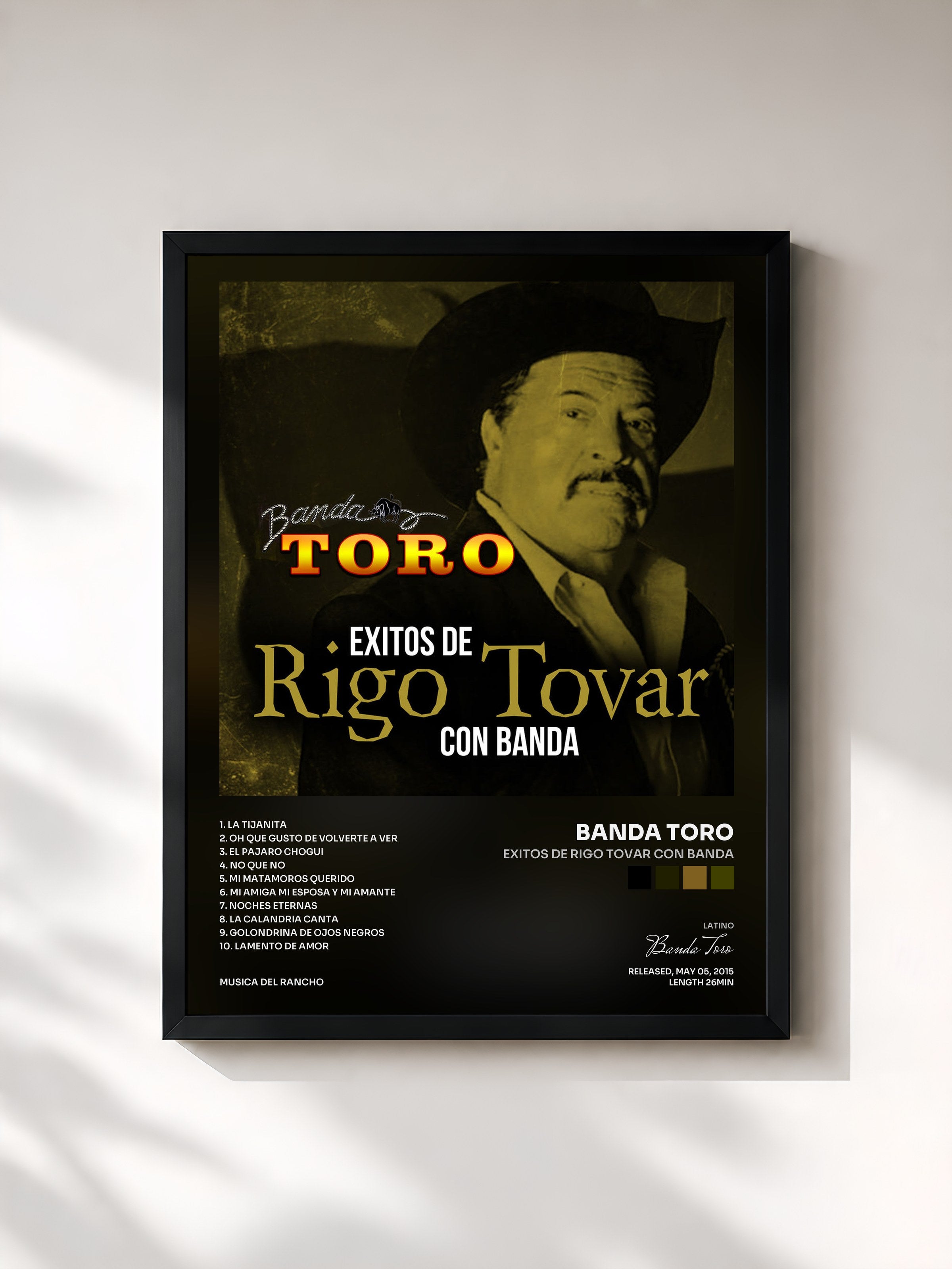 #noir Tableau de l'album Exitos de Rigo Tovar Con Banda de Banda Toro, cadre noir, imprimé et encadré en France