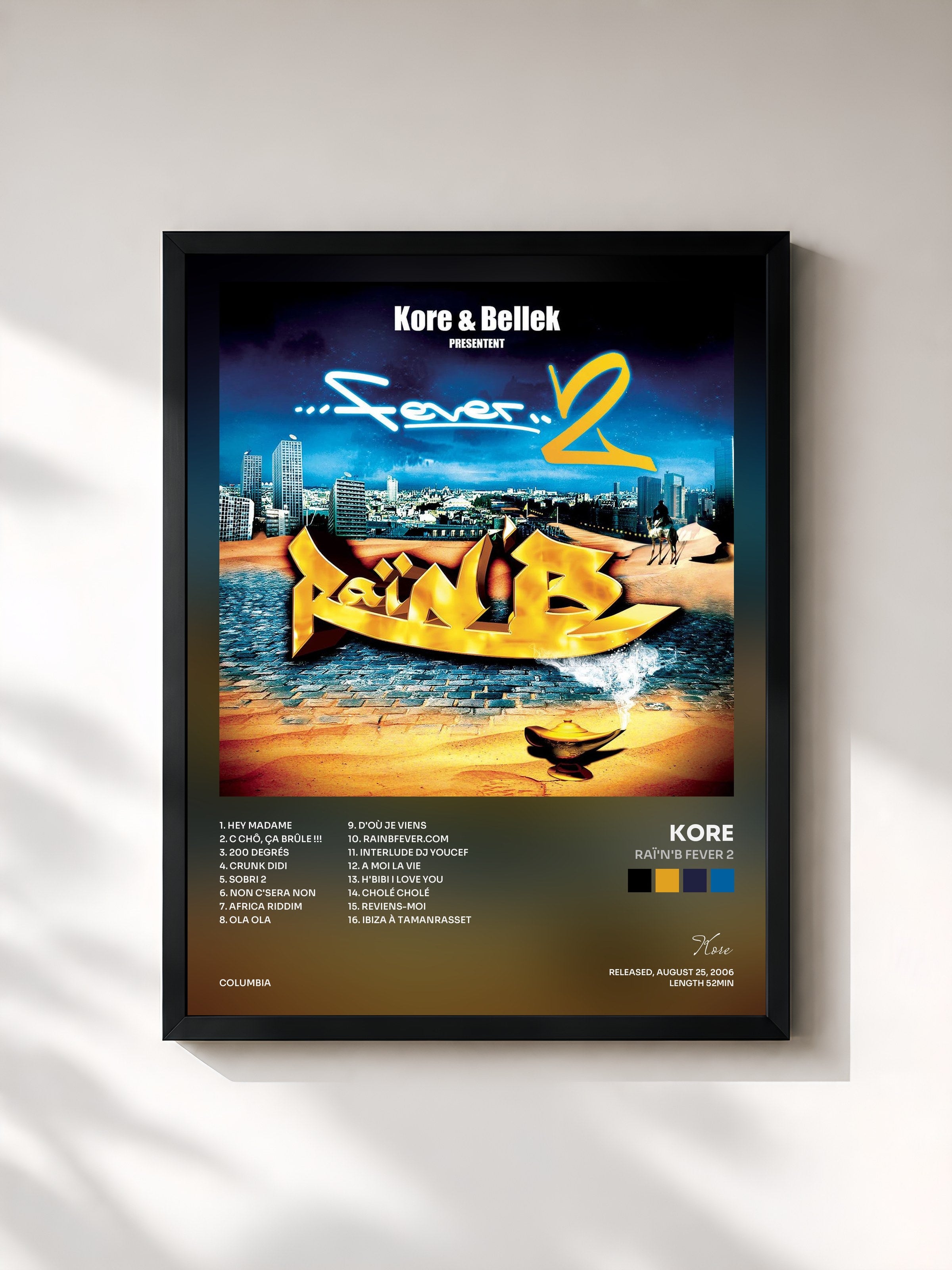 #noir Tableau de l'album Raï'n'B Fever 2 de Kore, cadre noir, imprimé et encadré en France