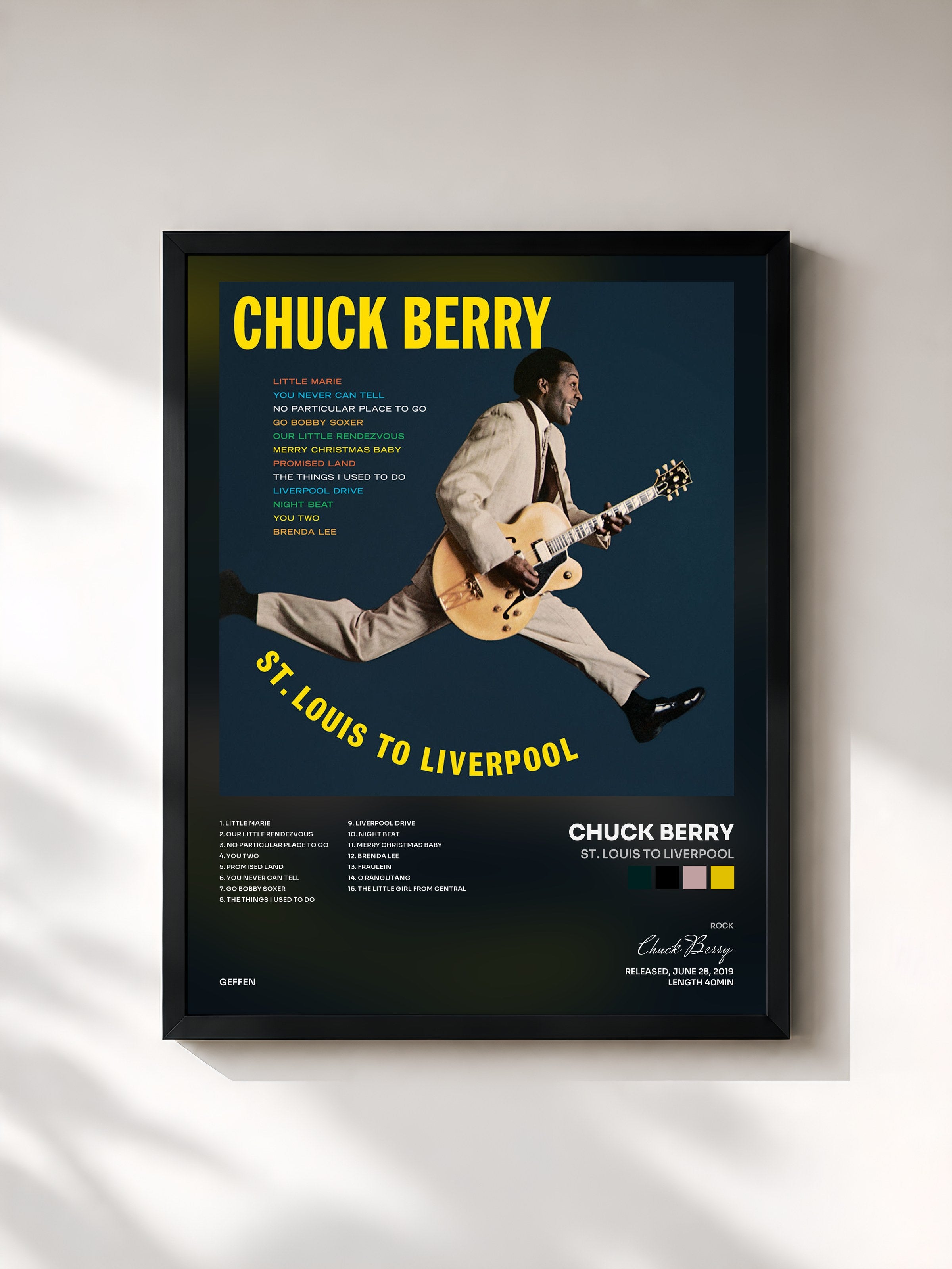 #noir Tableau de l'album St. Louis To Liverpool de Chuck Berry, cadre noir, imprimé et encadré en France