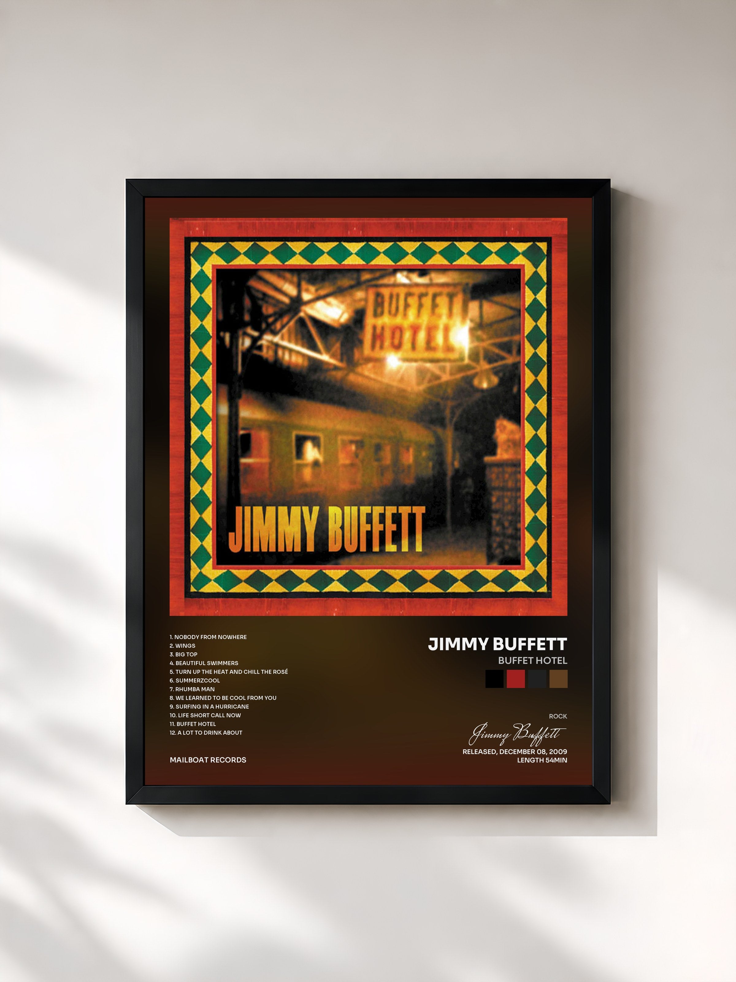 #noir Tableau de l'album Buffet Hotel de Jimmy Buffett, cadre noir, imprimé et encadré en France