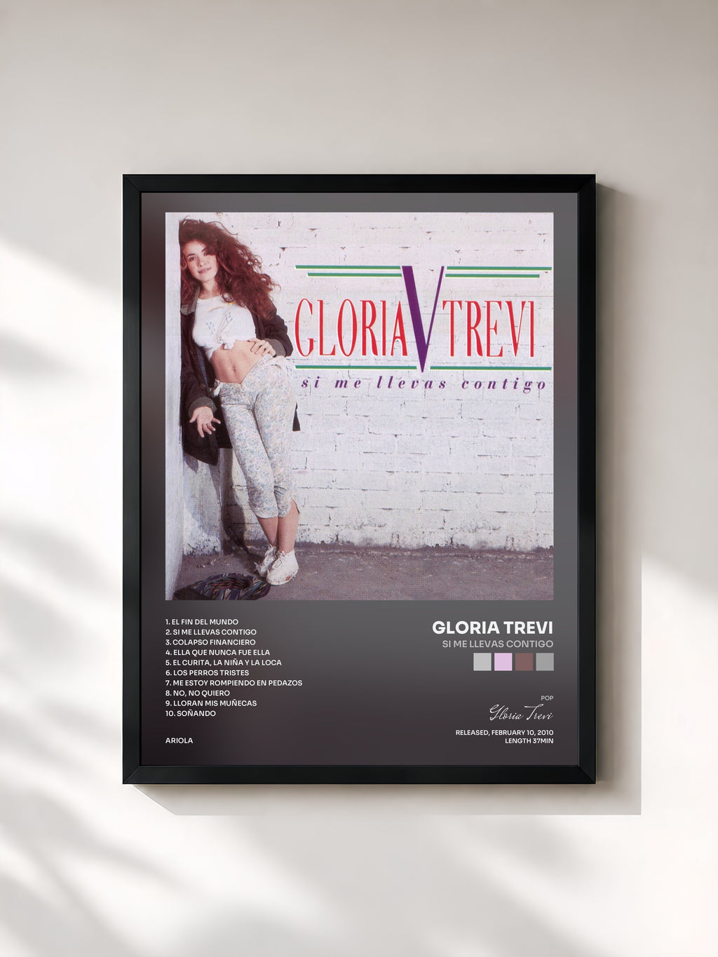 #noir Tableau de l'album Si Me Llevas Contigo de Gloria Trevi, cadre noir, imprimé et encadré en France