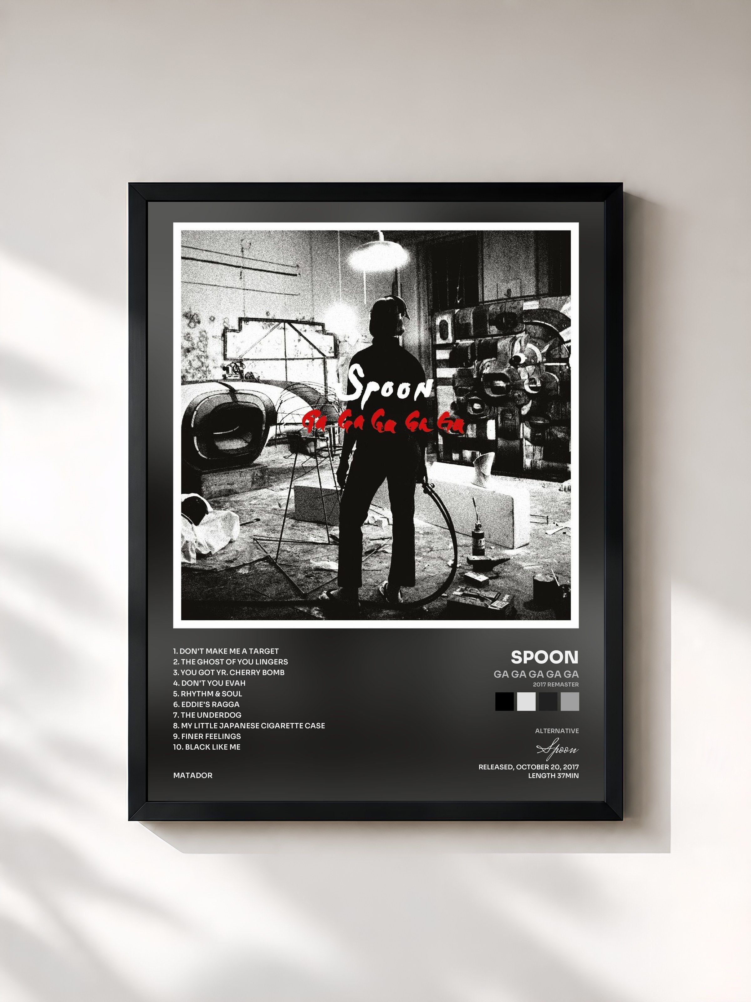 #noir Tableau de l'album Ga Ga Ga Ga Ga (2017 Remaster) de Spoon, cadre noir, imprimé et encadré en France