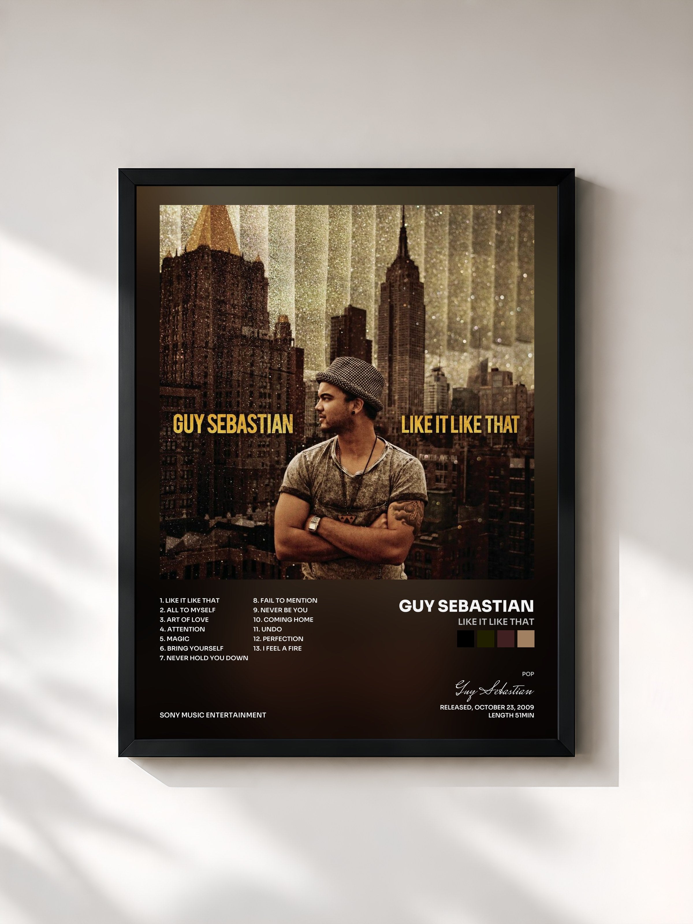 #noir Tableau de l'album Like It Like That de Guy Sebastian, cadre noir, imprimé et encadré en France