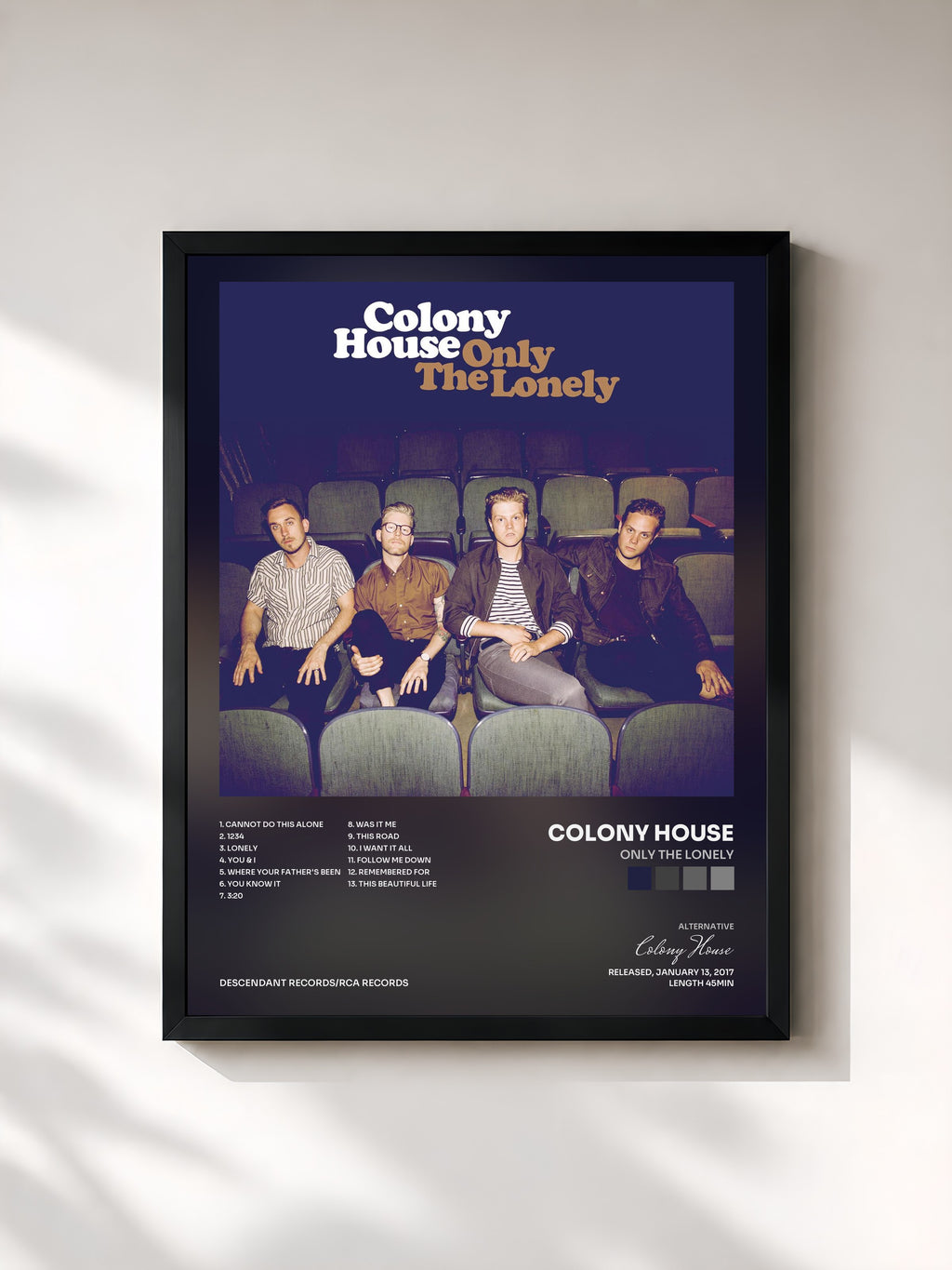 #noir Tableau de l'album Only The Lonely de Colony House, cadre noir, imprimé et encadré en France