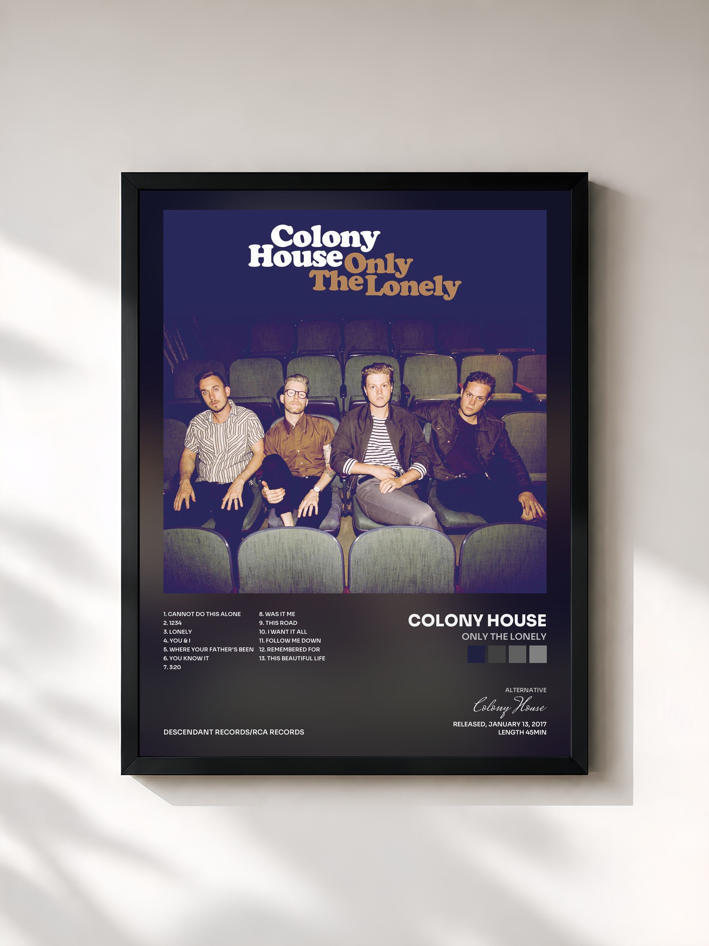 #noir Tableau de l'album Only The Lonely de Colony House, cadre noir, imprimé et encadré en France