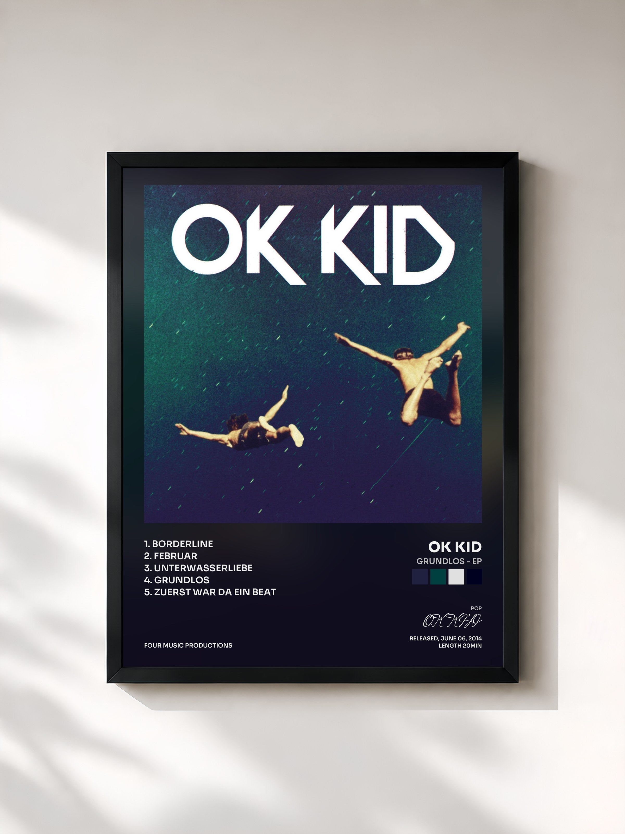 #noir Tableau de l'album Grundlos - EP de OK KID, cadre noir, imprimé et encadré en France