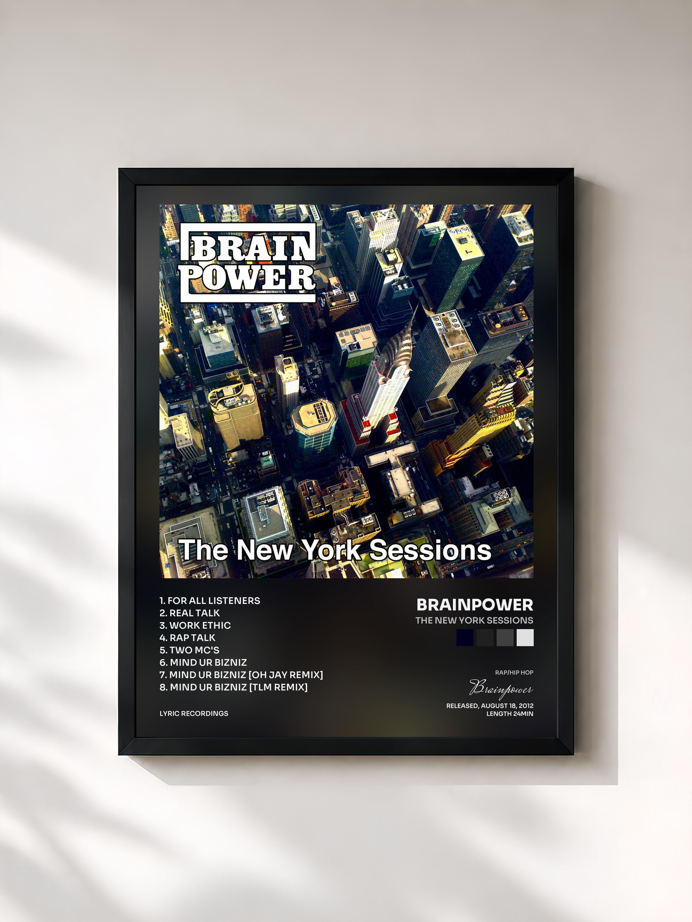 #noir Tableau de l'album The New York Sessions de Brainpower, cadre noir, imprimé et encadré en France