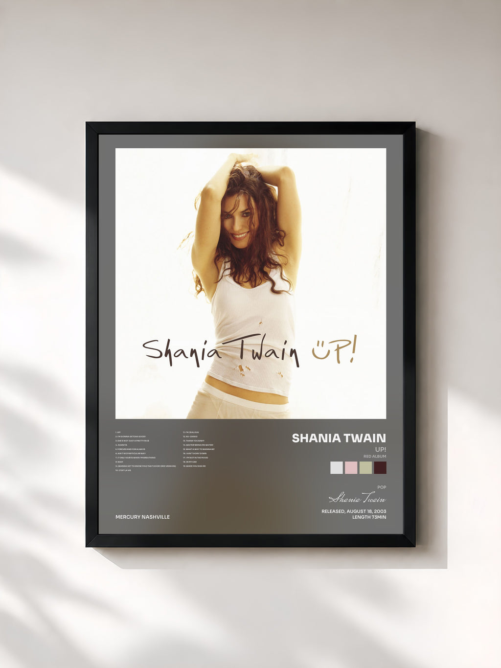 #noir Tableau de l'album Up! (Red Album) de Shania Twain, cadre noir, imprimé et encadré en France