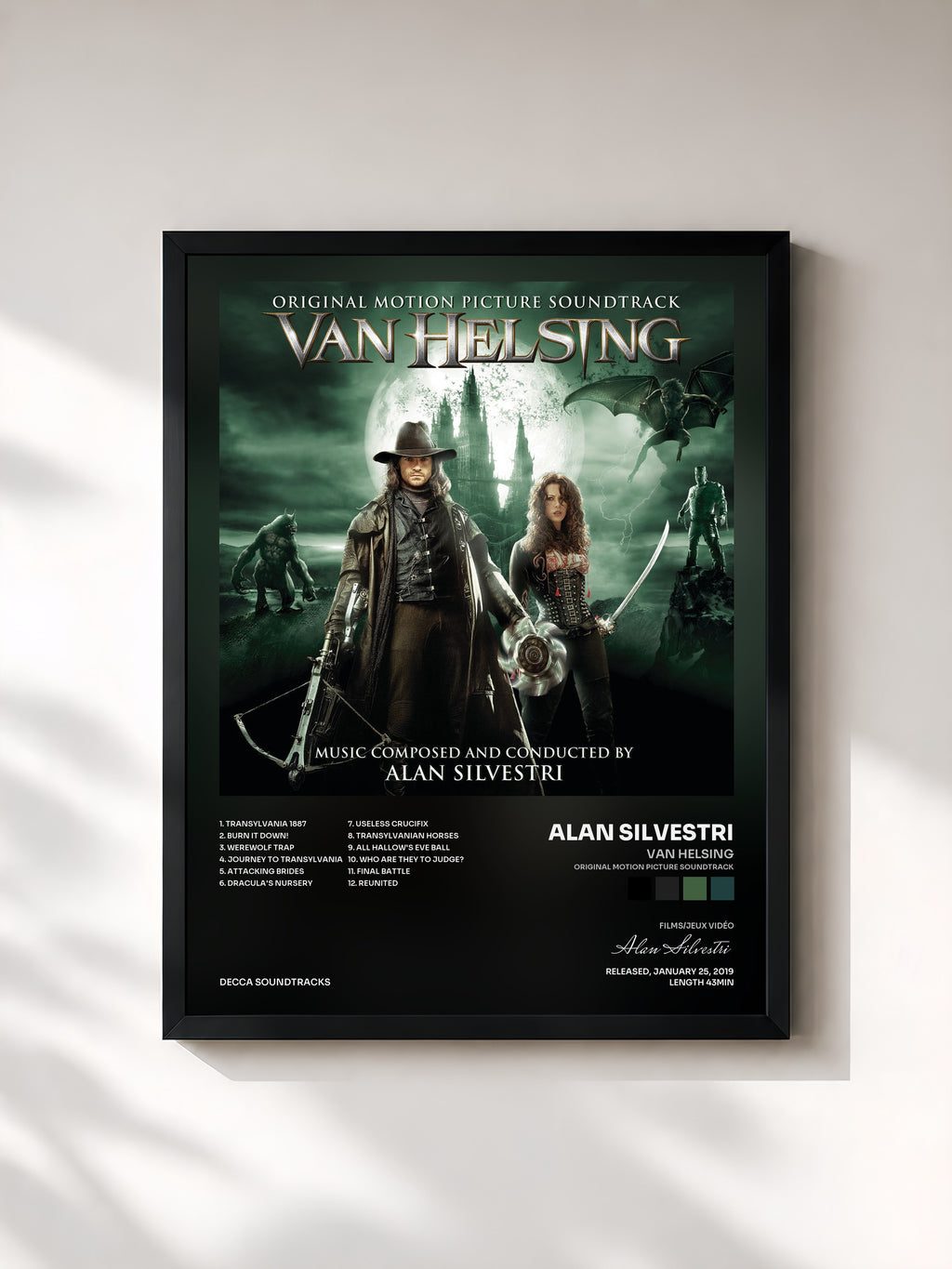 #noir Tableau de l'album Van Helsing (Original Motion Picture Soundtrack) de Alan Silvestri, cadre noir, imprimé et encadré en France