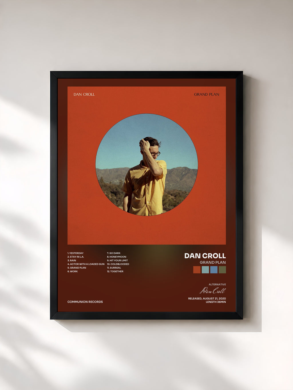 #noir Tableau de l'album Grand Plan de Dan Croll, cadre noir, imprimé et encadré en France