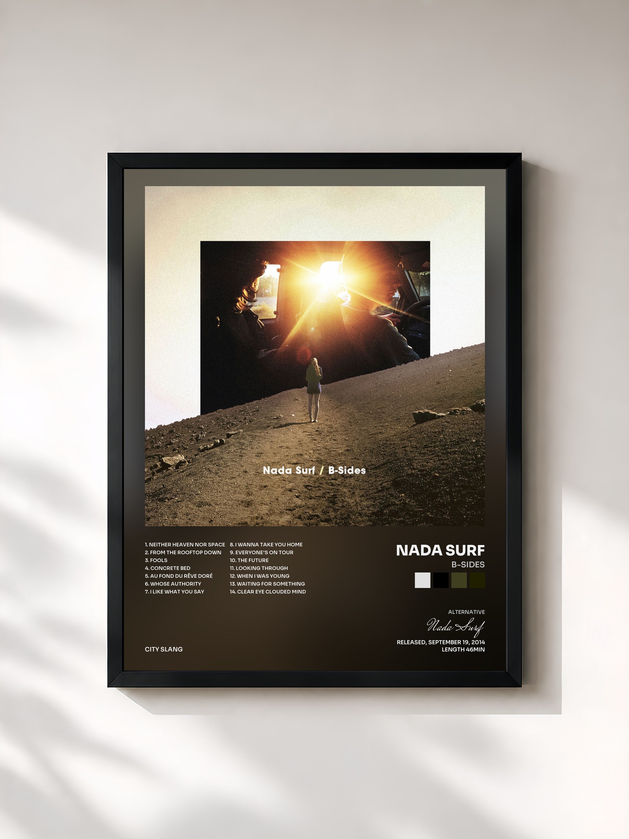 #noir Tableau de l'album B-Sides de Nada Surf, cadre noir, imprimé et encadré en France