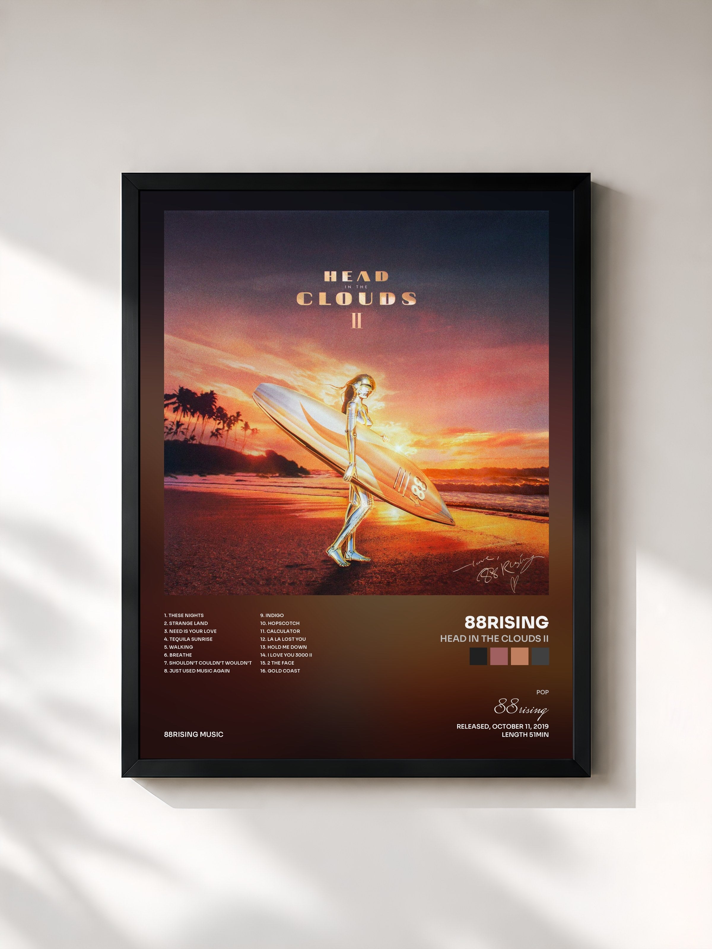 #noir Tableau de l'album Head In The Clouds II de 88rising, cadre noir, imprimé et encadré en France