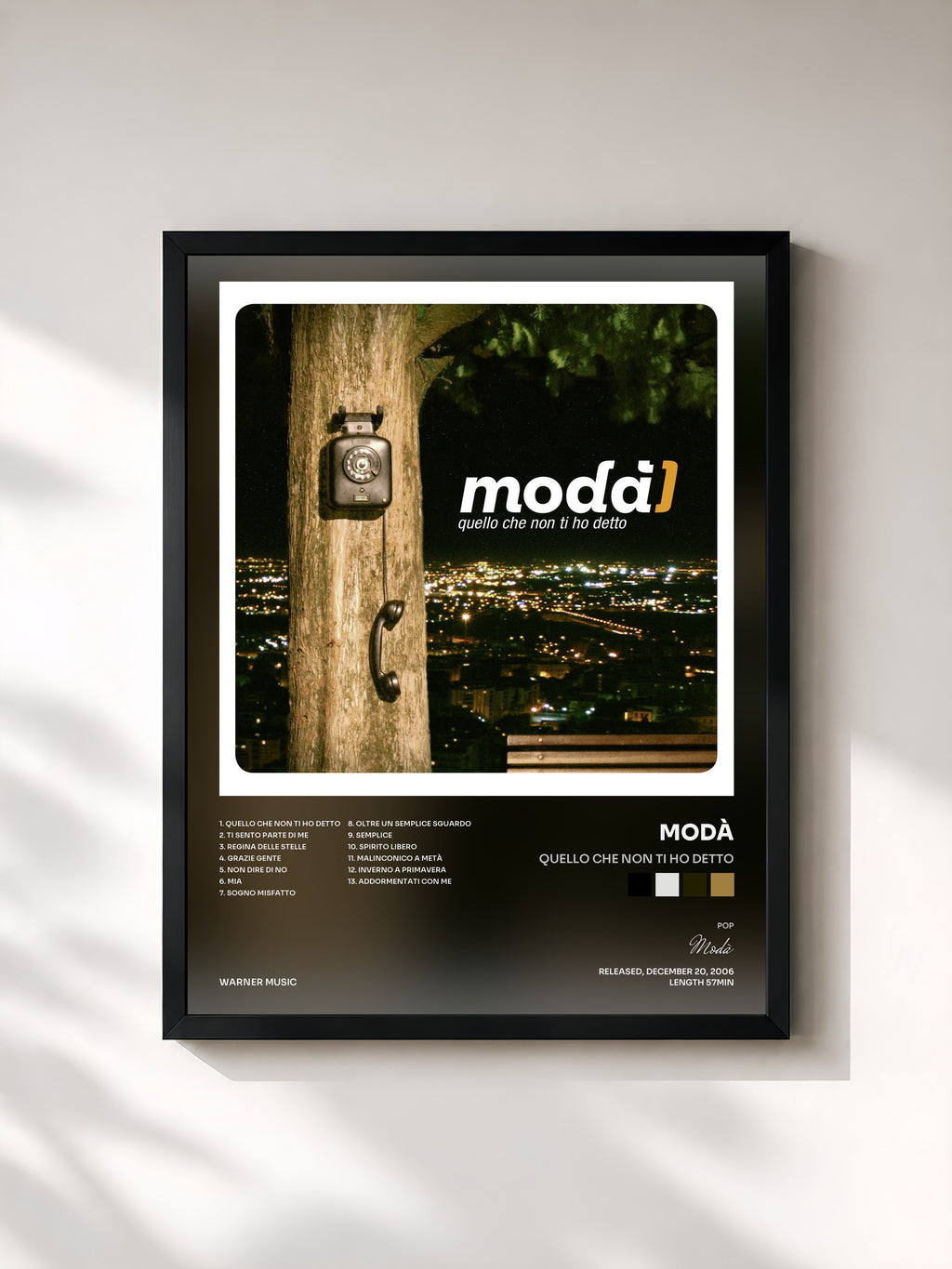 #noir Tableau de l'album Quello che non ti ho detto de Modà, cadre noir, imprimé et encadré en France