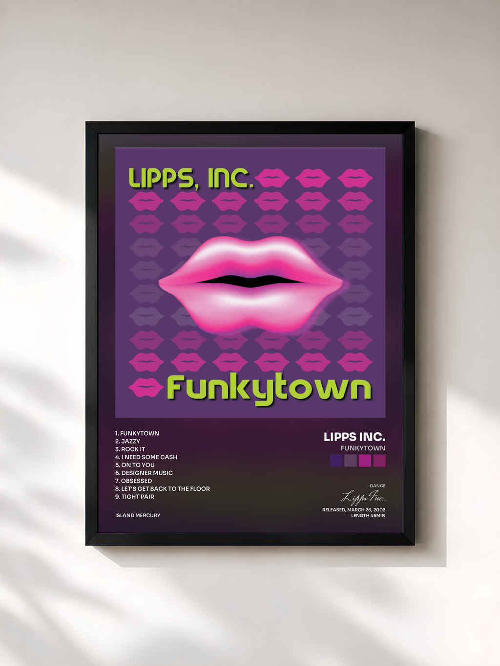 #noir Tableau de l'album Funkytown de Lipps Inc., cadre noir, imprimé et encadré en France
