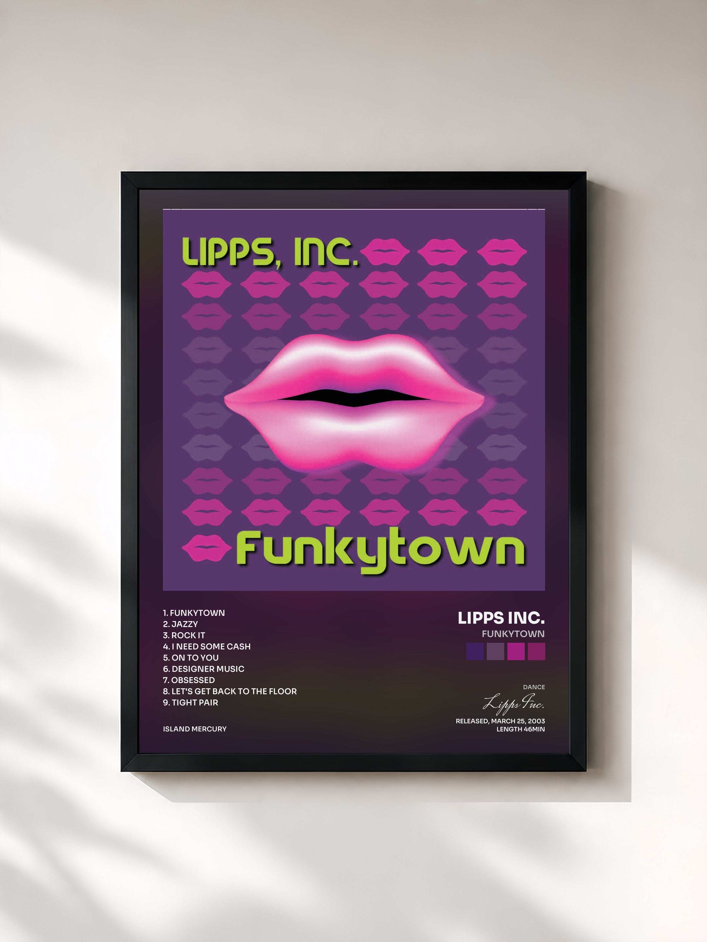 #noir Tableau de l'album Funkytown de Lipps Inc., cadre noir, imprimé et encadré en France