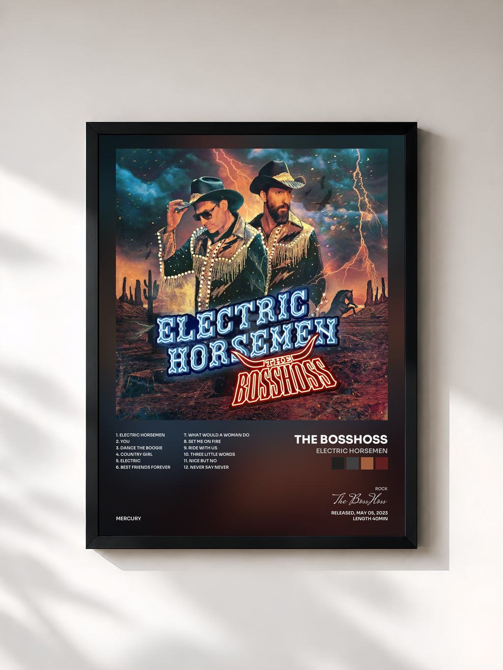 #noir Tableau de l'album Electric Horsemen de The BossHoss, cadre noir, imprimé et encadré en France