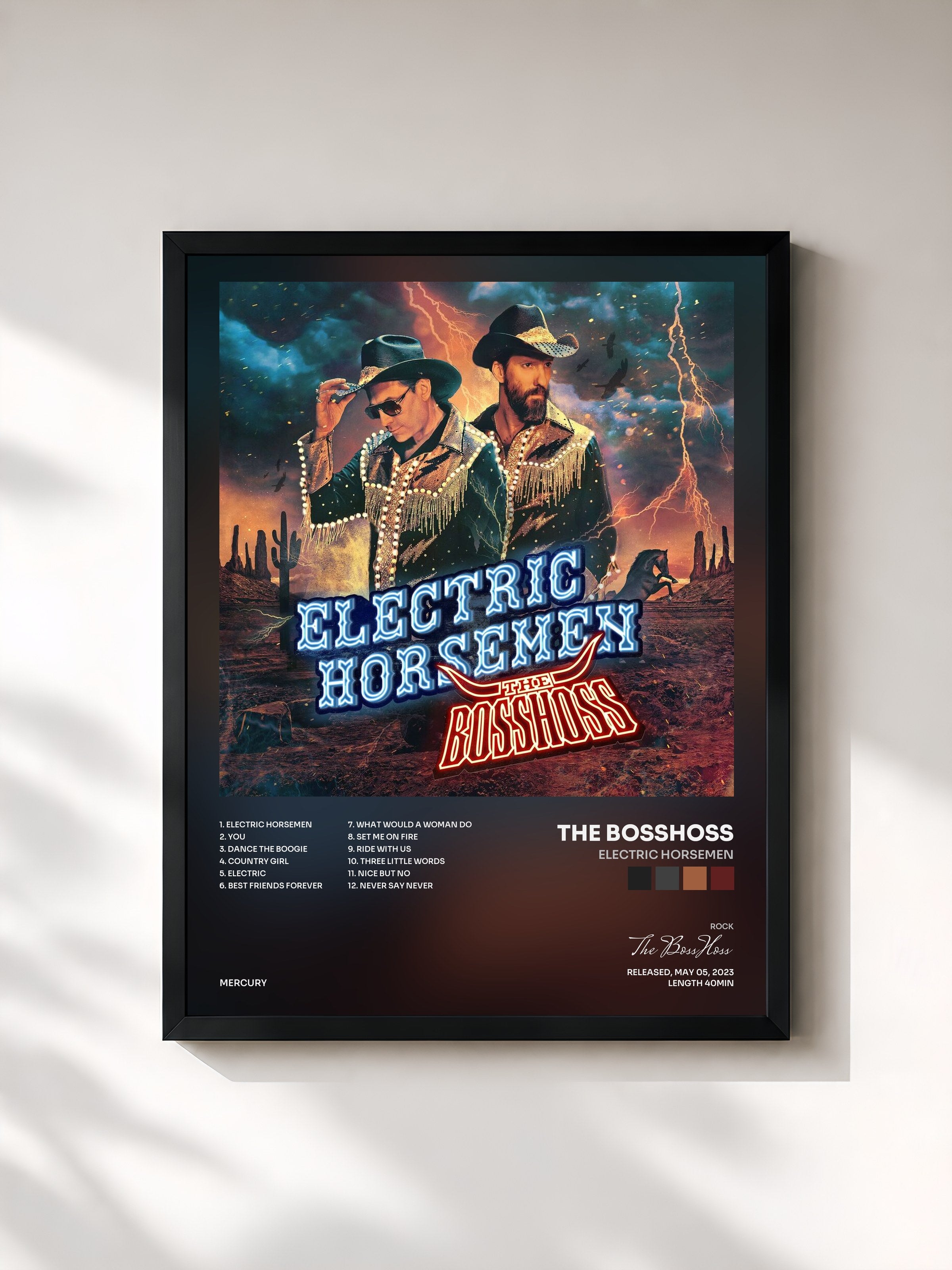 #noir Tableau de l'album Electric Horsemen de The BossHoss, cadre noir, imprimé et encadré en France