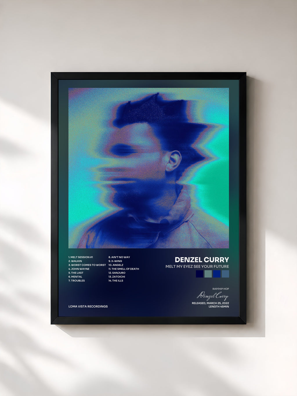 #noir Tableau de l'album Melt My Eyez See Your Future de Denzel Curry, cadre noir, imprimé et encadré en France